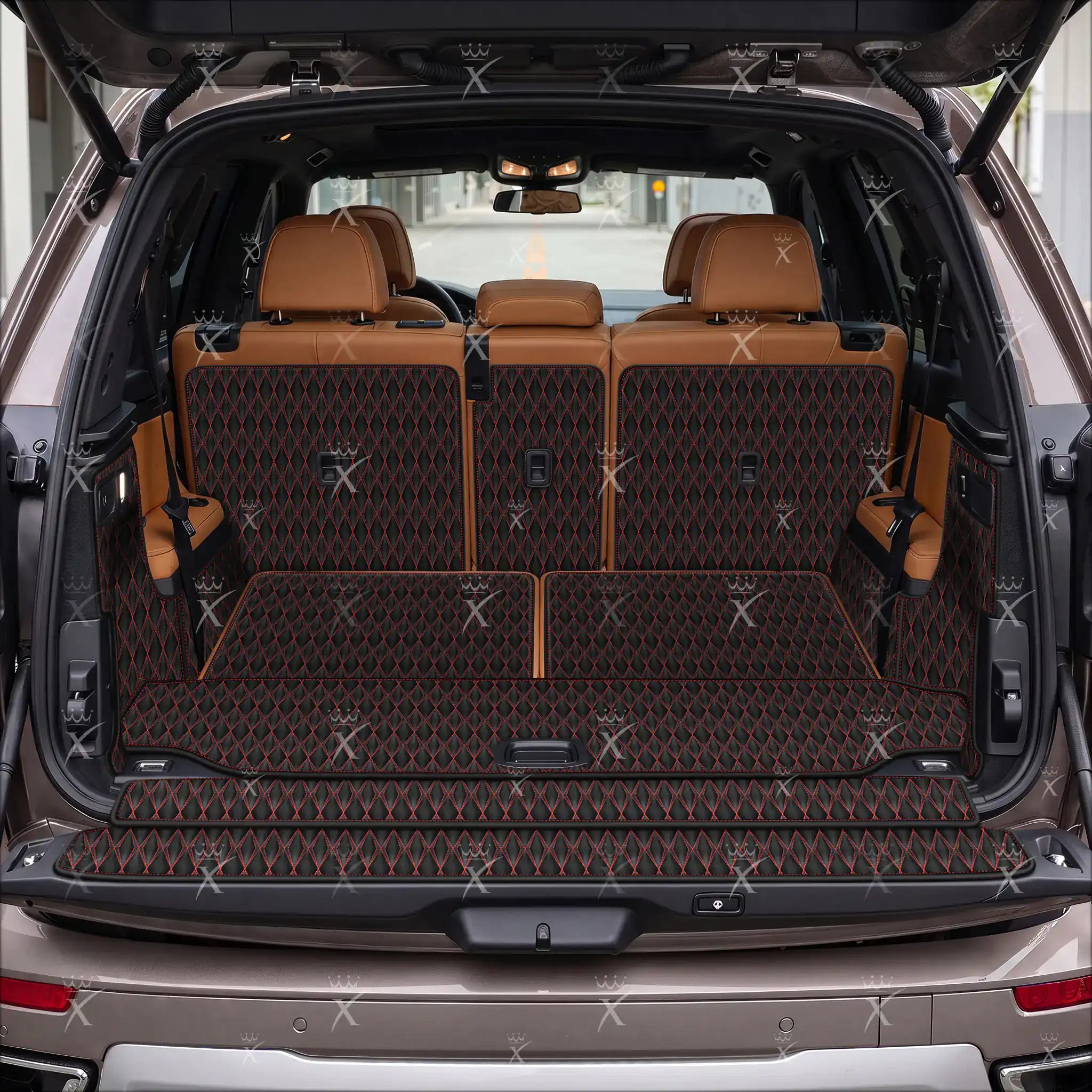 Luxus Car Mats™ - Svart og svart søm 3D luksusskinnstøvel/bagasjematte