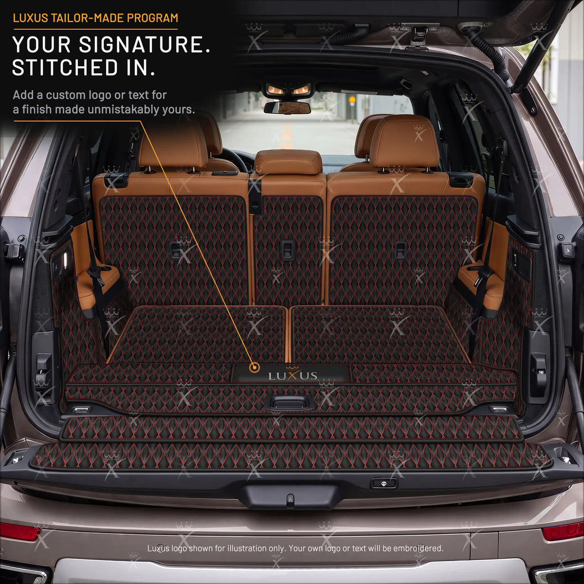 Luxus Twin-Diamond 360Fit Series Trunk Mat | Black & Red Stitching
