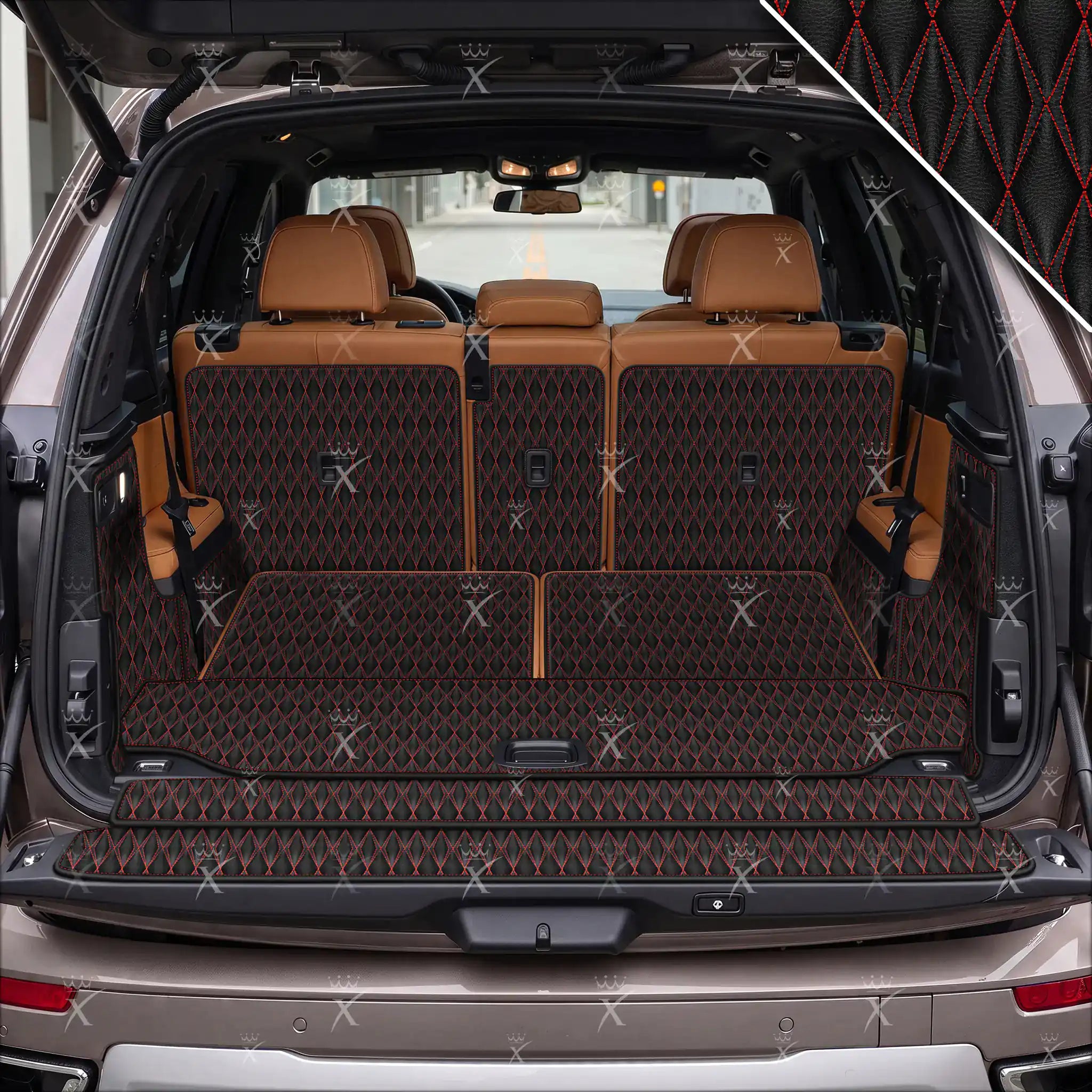 Luxus Car Mats™ - Svart og svart søm 3D luksusskinnstøvel/bagasjematte