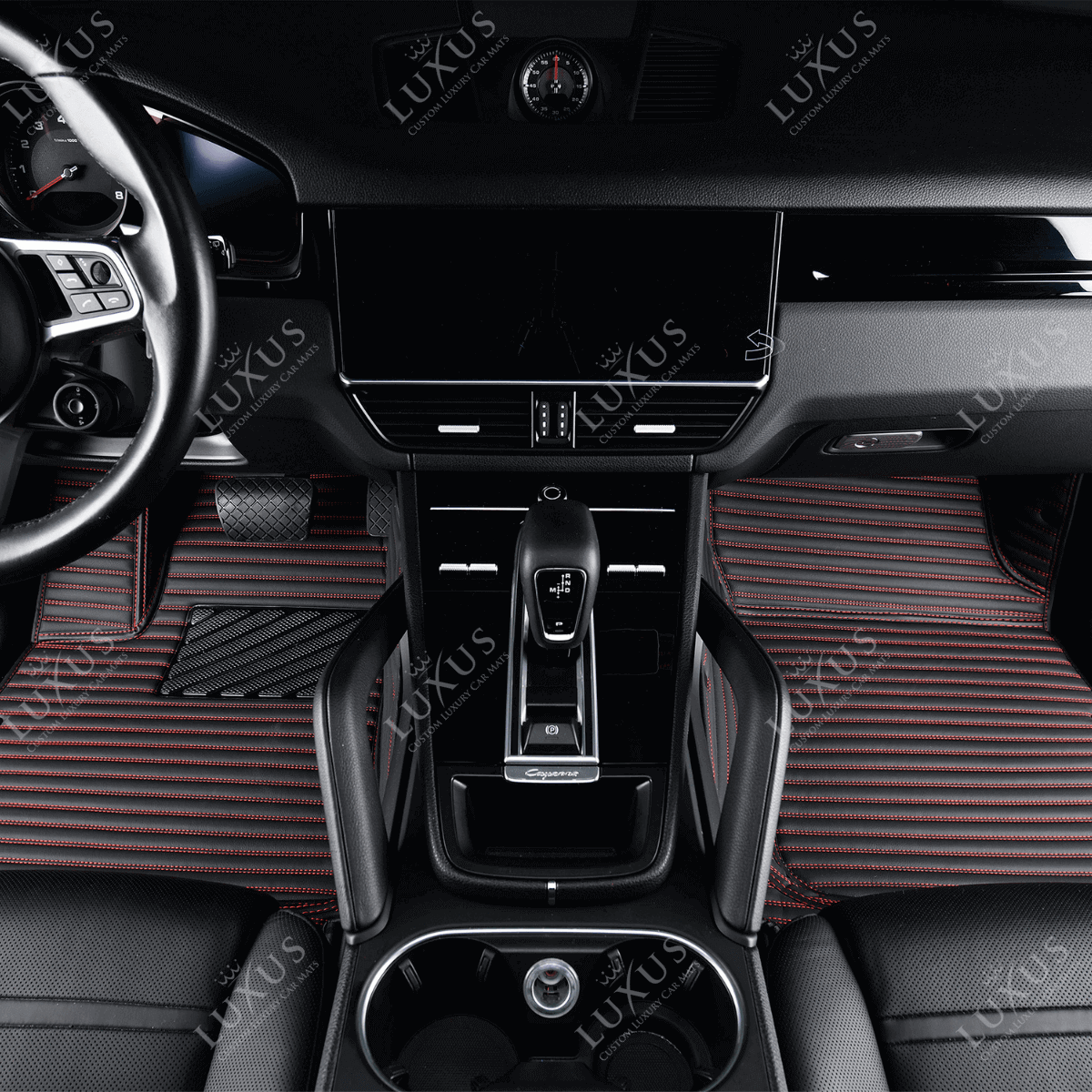 Luxus Premium Stripe Custom Car Mats Set | Black & Red Stitching