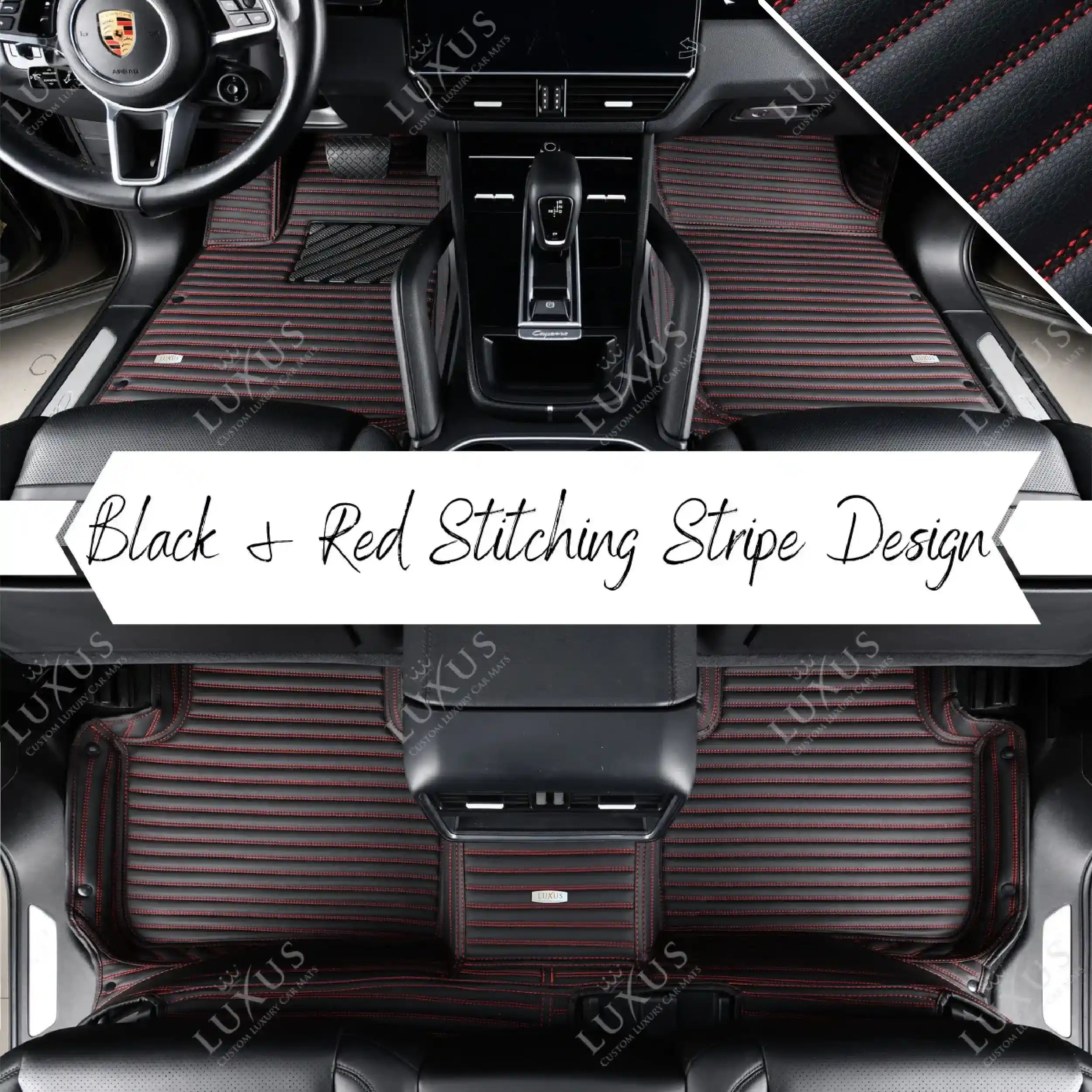Luxus Premium Stripe Custom Car Mats Set | Black & Red Stitching