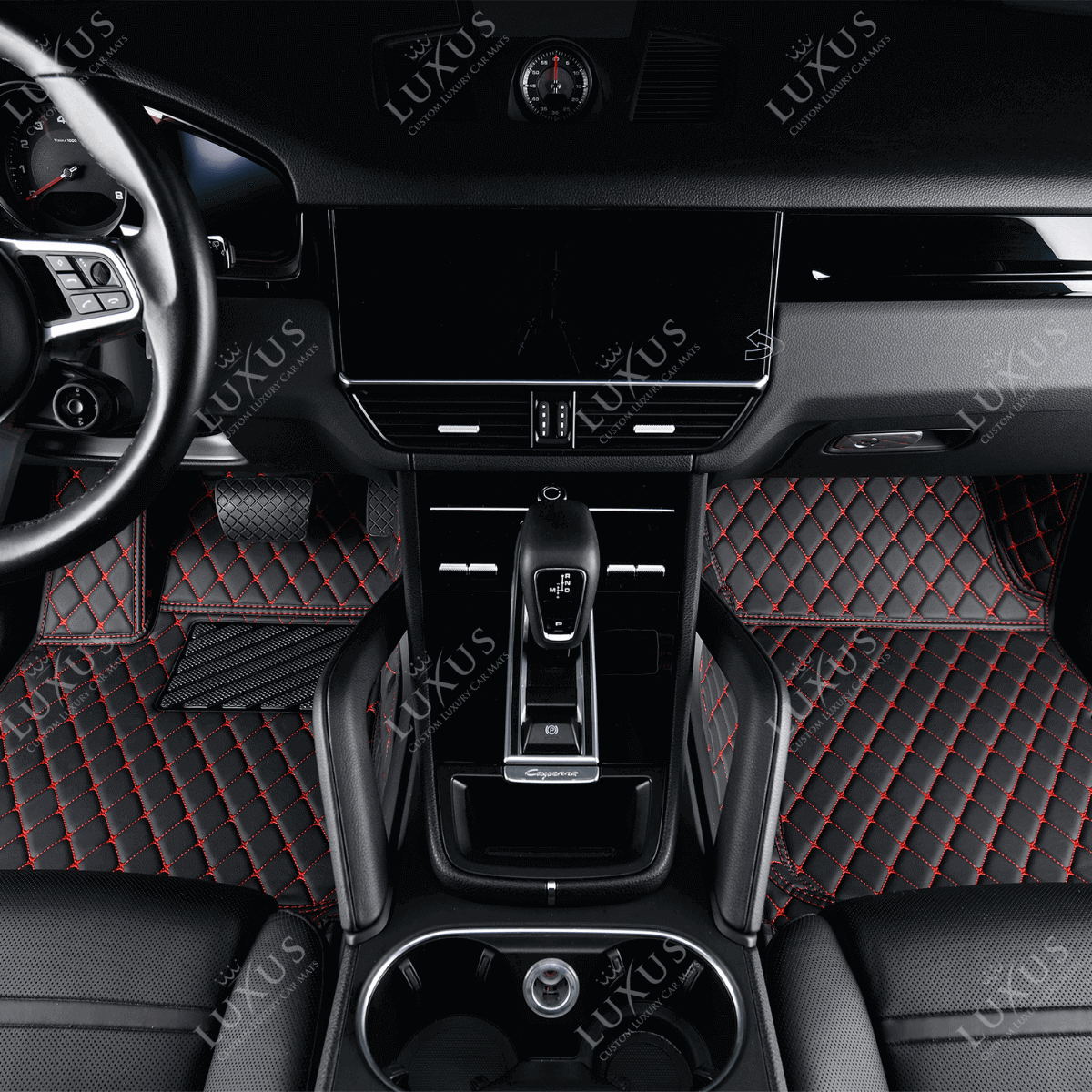 Luxus Car Mats™ – Luxus-Automatten-Set mit schwarzen und roten Nähten