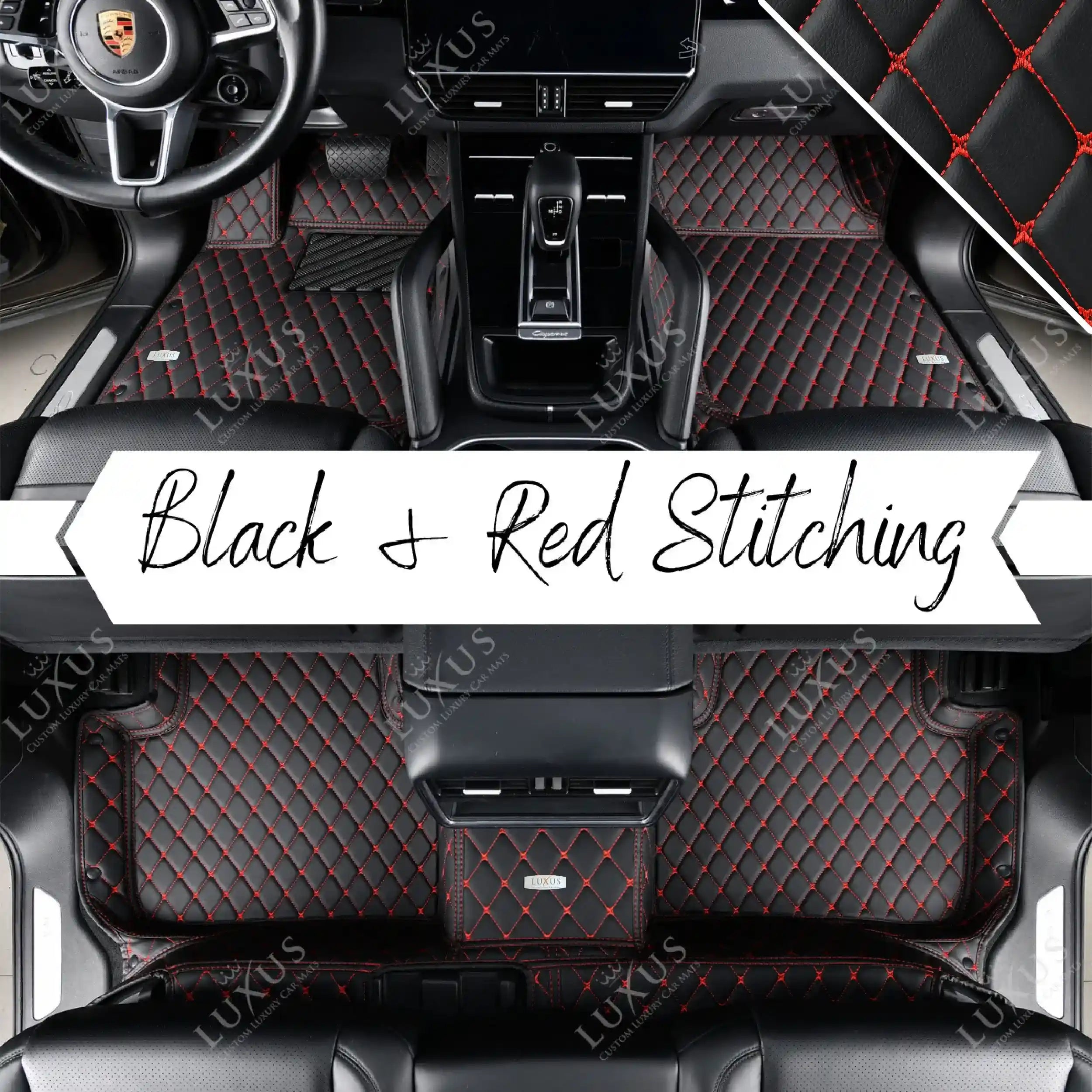 Luxus Car Mats™ – Luxus-Automatten-Set mit schwarzen und roten Nähten