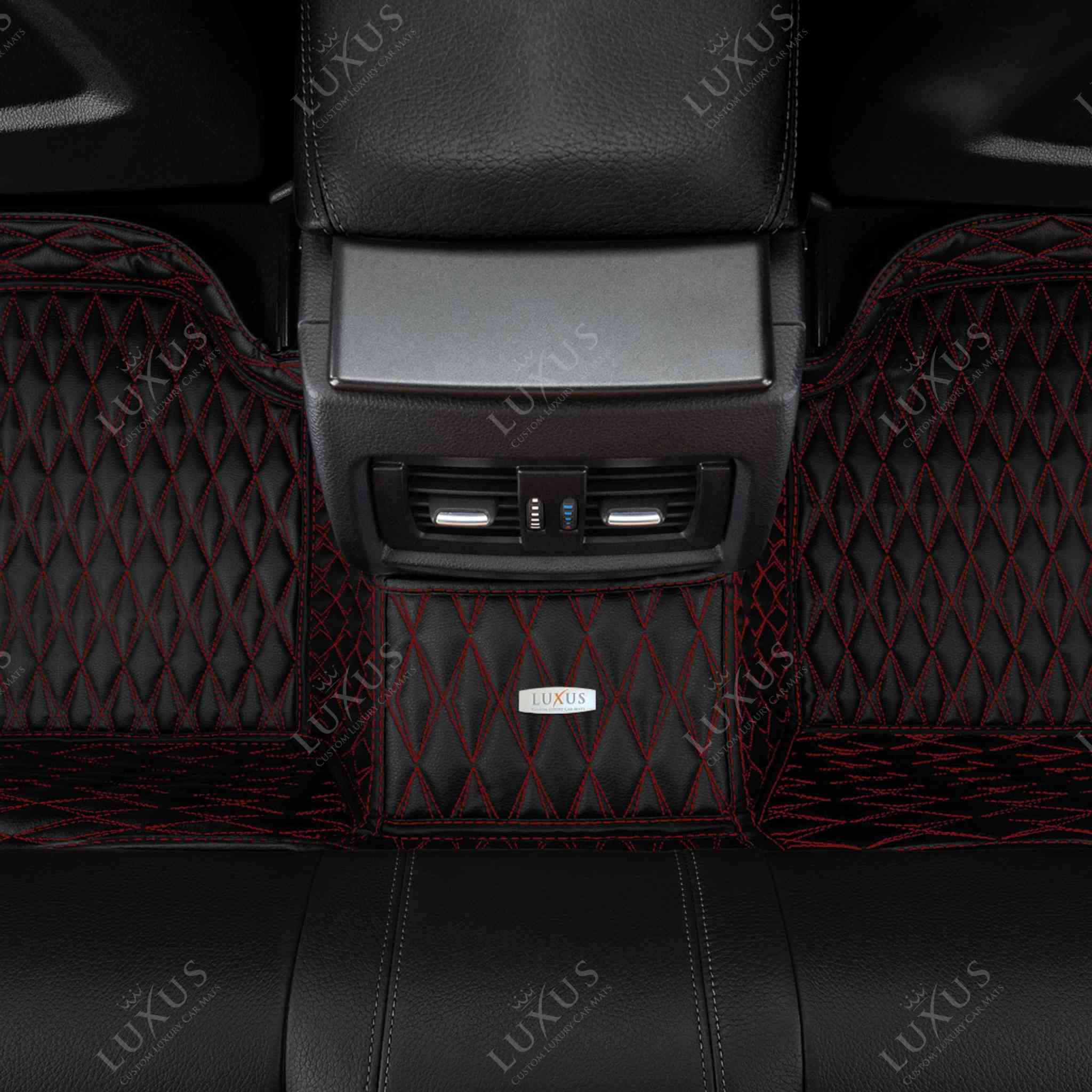 Luxus Premium Twin-Diamond Custom Luxury Car Mats Set | Black & Red Stitching