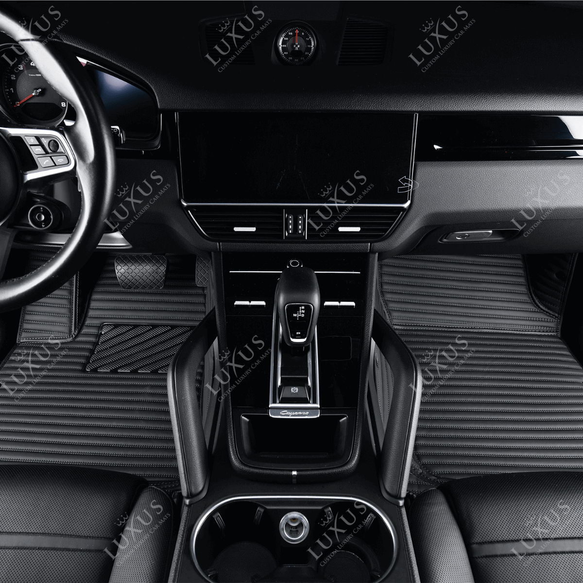 Luxus Premium Stripe Custom Car Mats Set | Black & Black Stitching