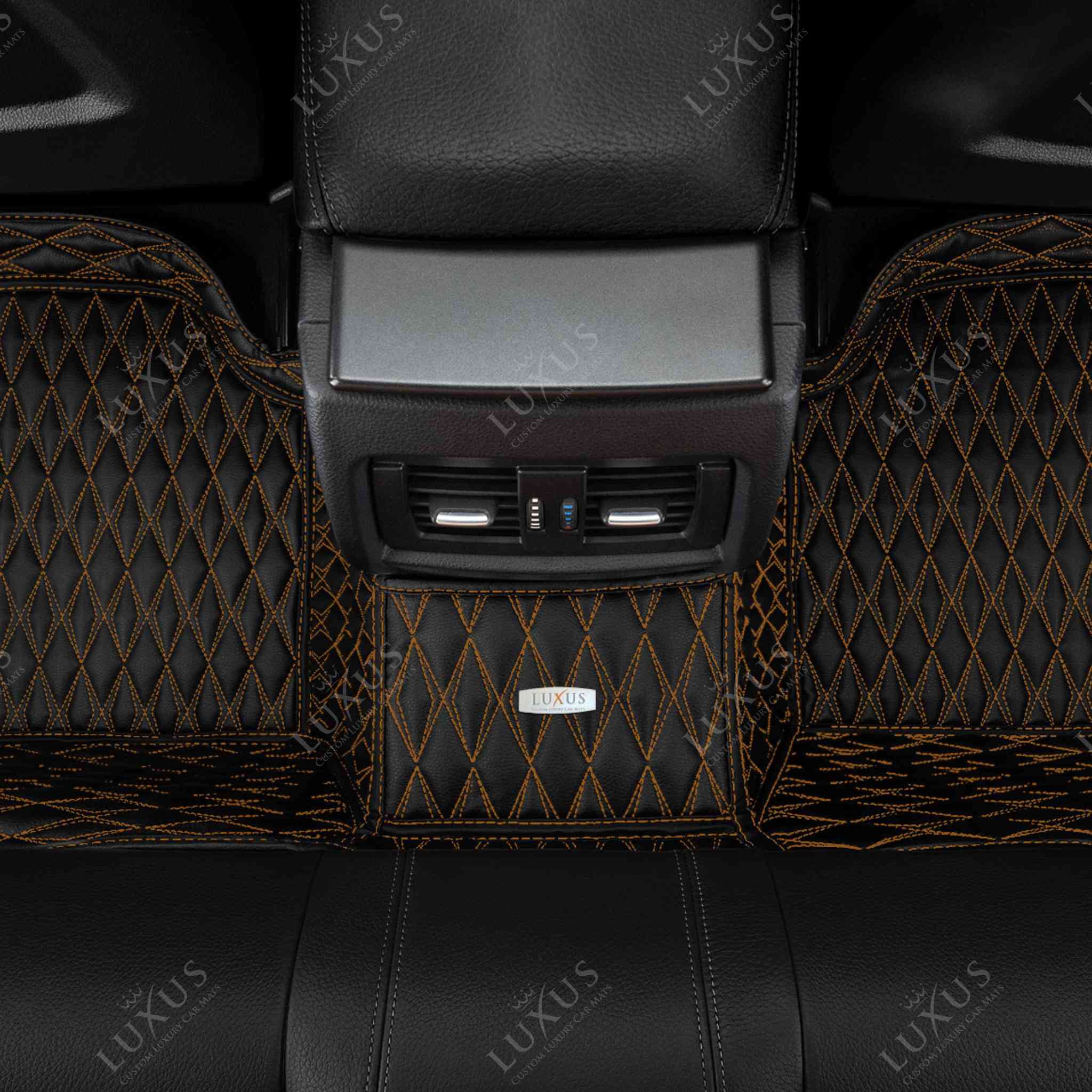 Luxus Premium Twin-Diamond Custom Luxury Car Mats Set | Black & Tan Stitching