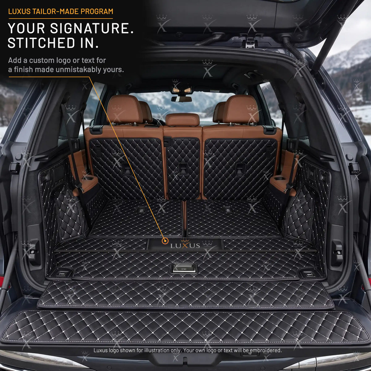 Luxus Diamond 360Fit Series Trunk Mat | Black & White Stitching