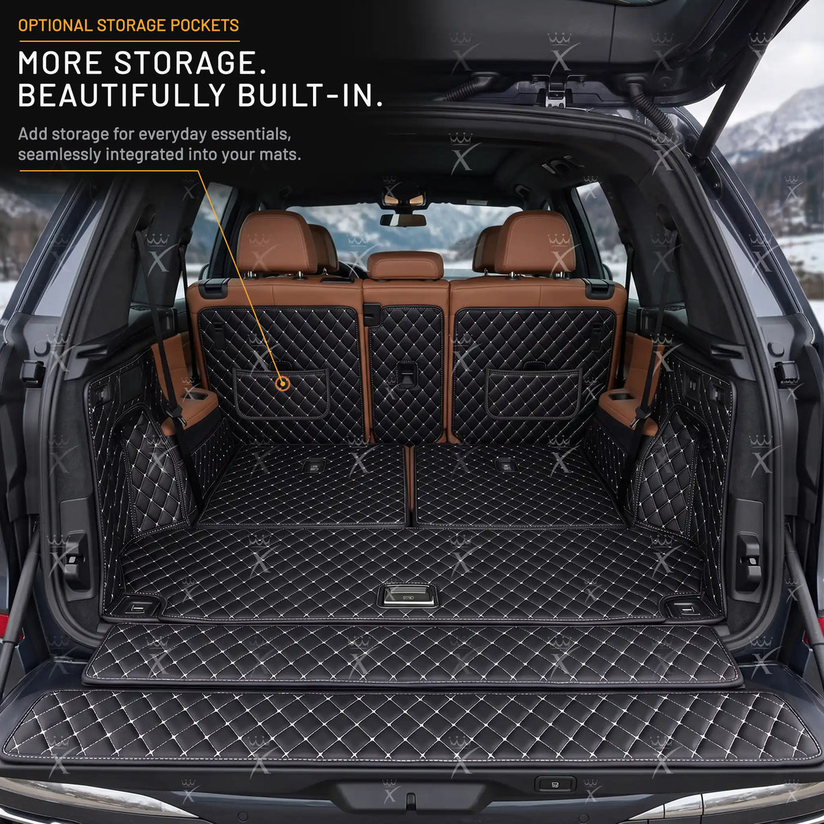 Luxus Diamond 360Fit Series Trunk Mat | Black & White Stitching