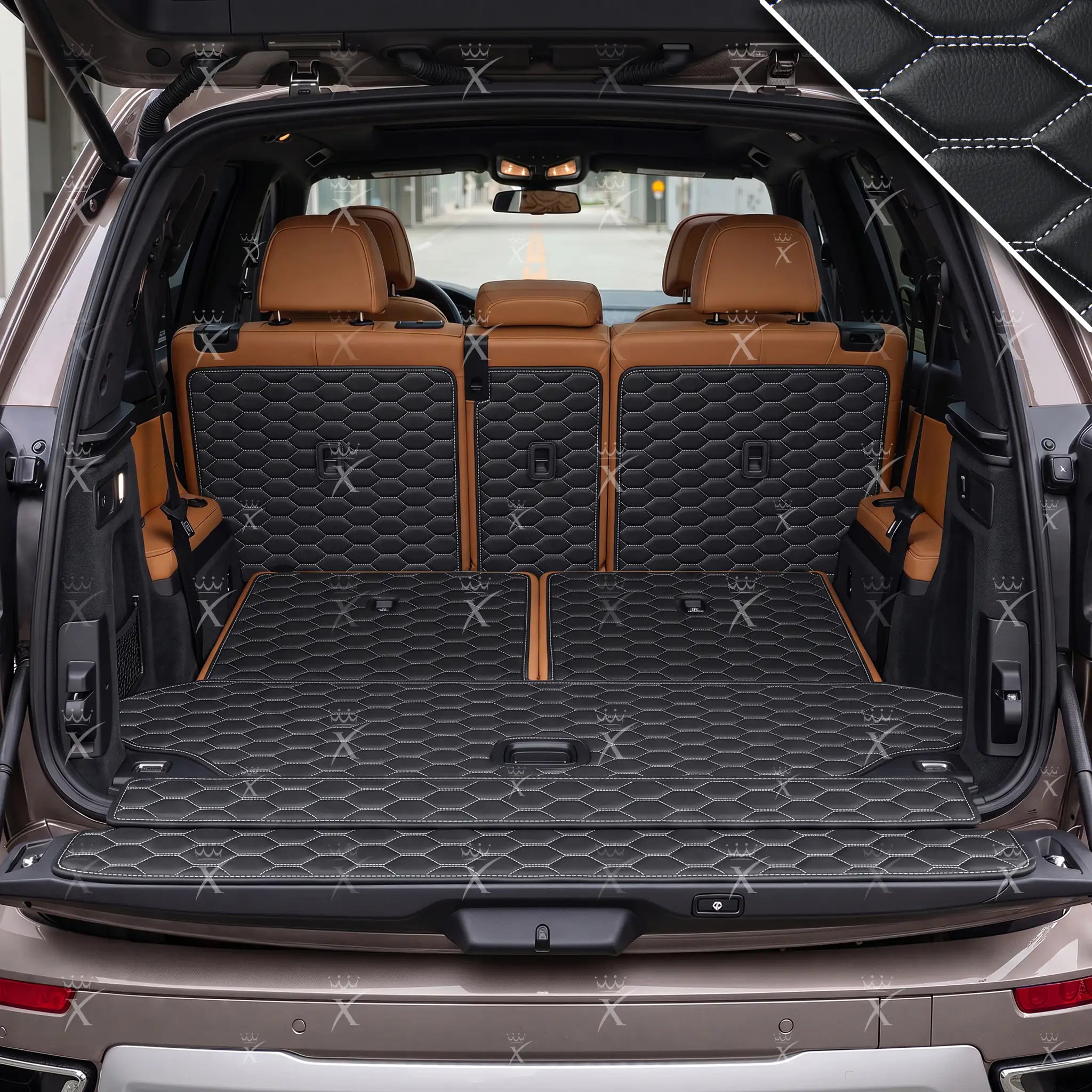 Luxus Honeycomb XtendFit Series Trunk Mat | Black & White Stitching