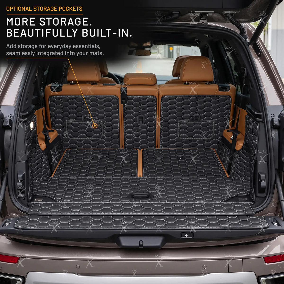 Luxus Honeycomb 360Fit Series Trunk Mat | Black & White Stitching