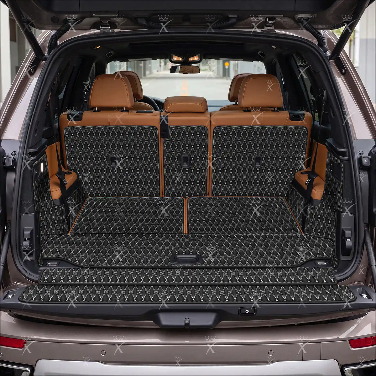 Tappetini per auto Luxus™ - Tappetino per bagagliaio/stivale in pelle di lusso 3D con cuciture nere e nere