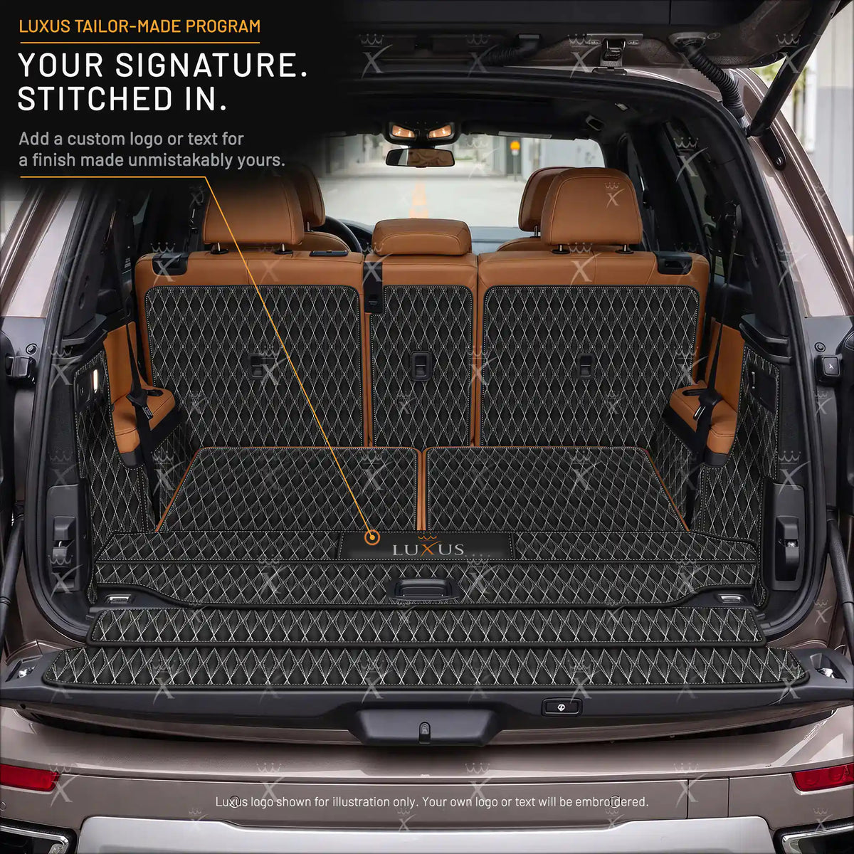 Luxus Car Mats™ – 3D-Luxus-Leder-Kofferraum-/Kofferraummatte in Schwarz und Schwarz mit Nähten