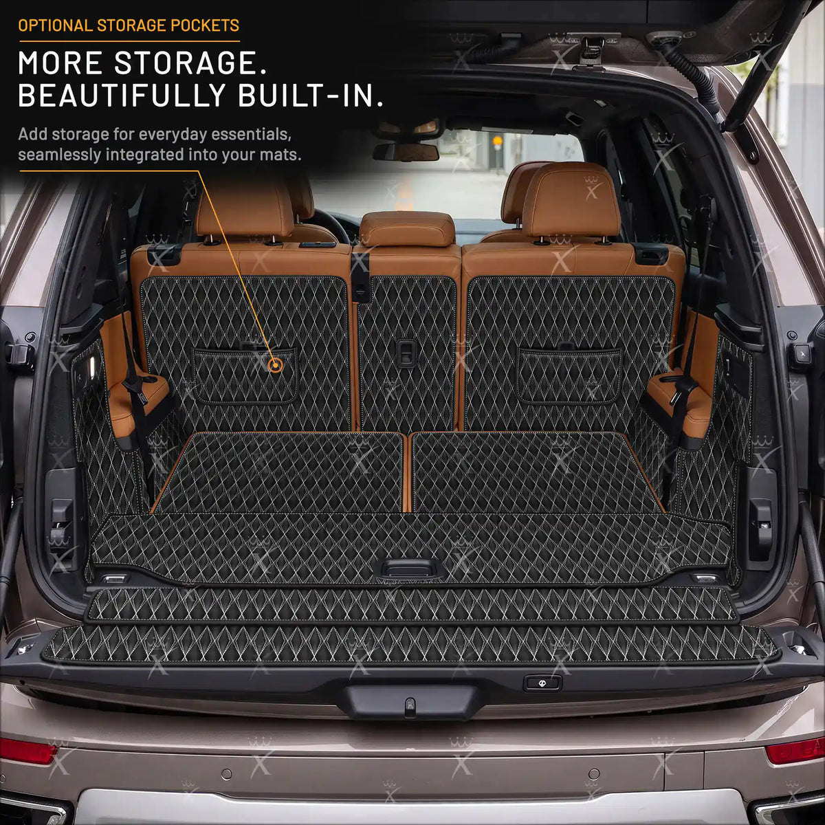 Luxus Car Mats™ – 3D-Luxus-Leder-Kofferraum-/Kofferraummatte in Schwarz und Schwarz mit Nähten