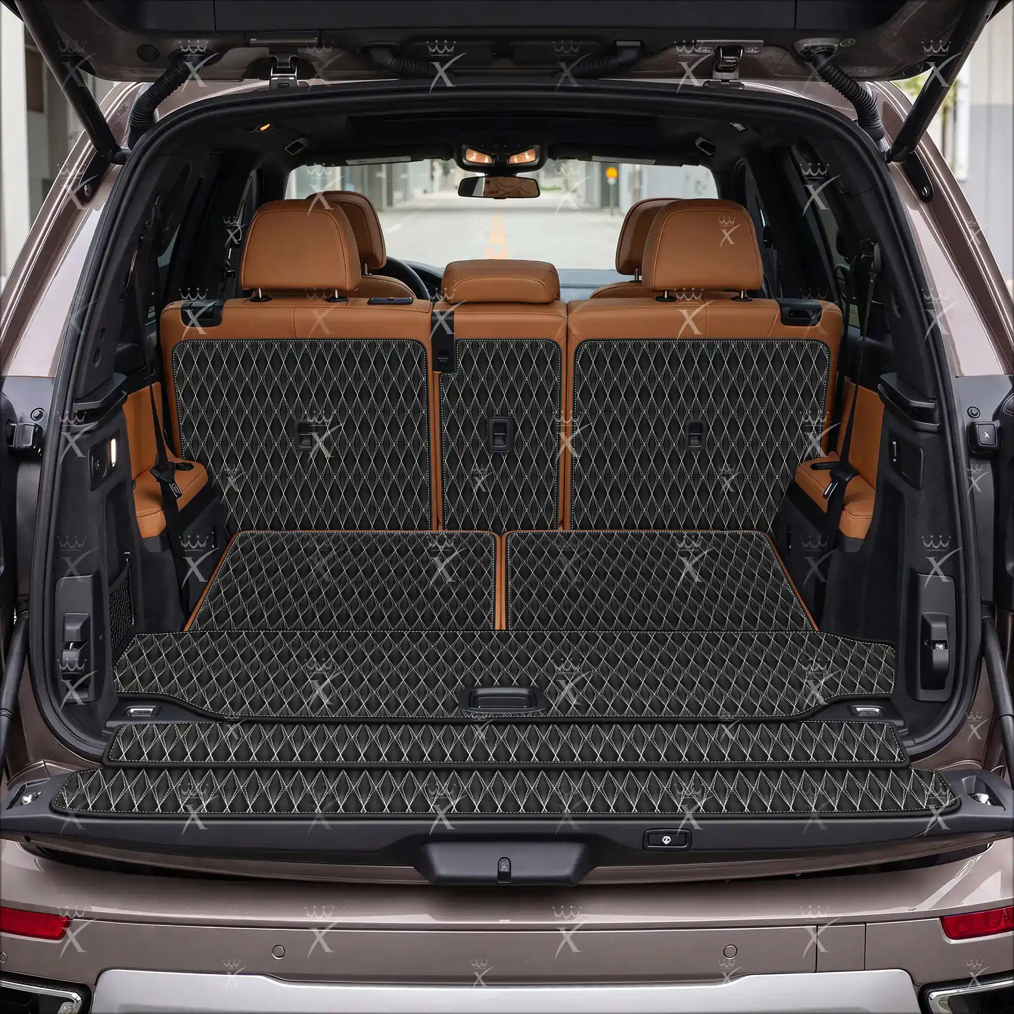 Luxus Twin-Diamond XtendFit Series Trunk Mat | Black & White Stitching