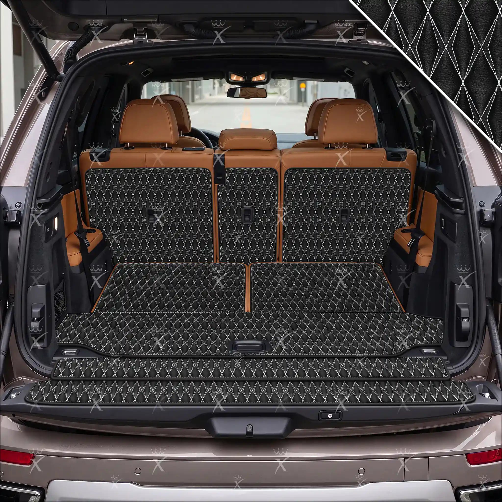 Luxus Twin-Diamond XtendFit Series Trunk Mat | Black & White Stitching
