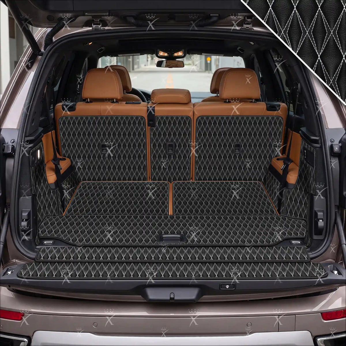 Tappetini per auto Luxus™ - Tappetino per bagagliaio/stivale in pelle di lusso 3D con cuciture nere e nere