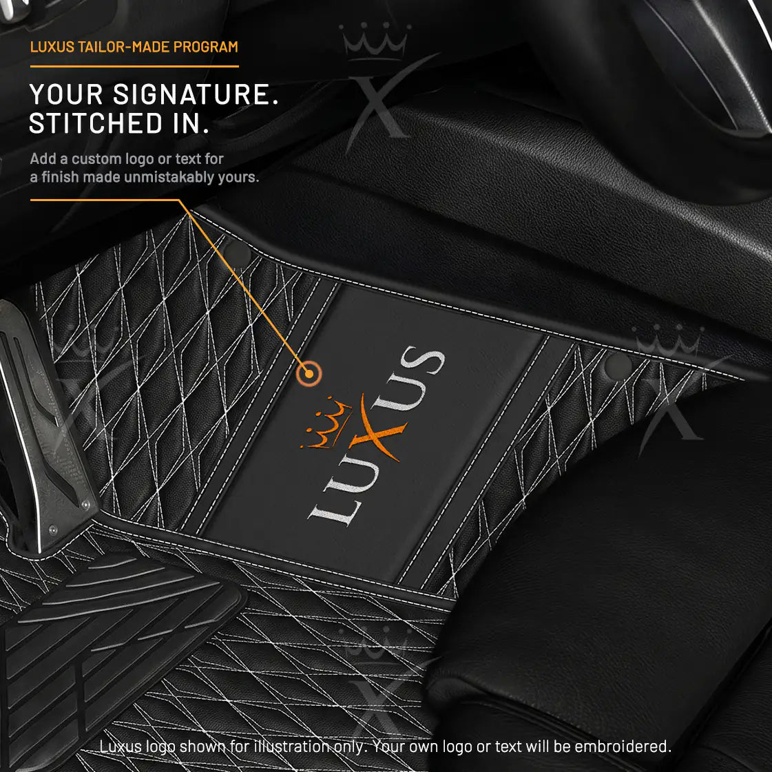 Luxus Twin-Diamond Series Floor Mats | Black & White Stitching