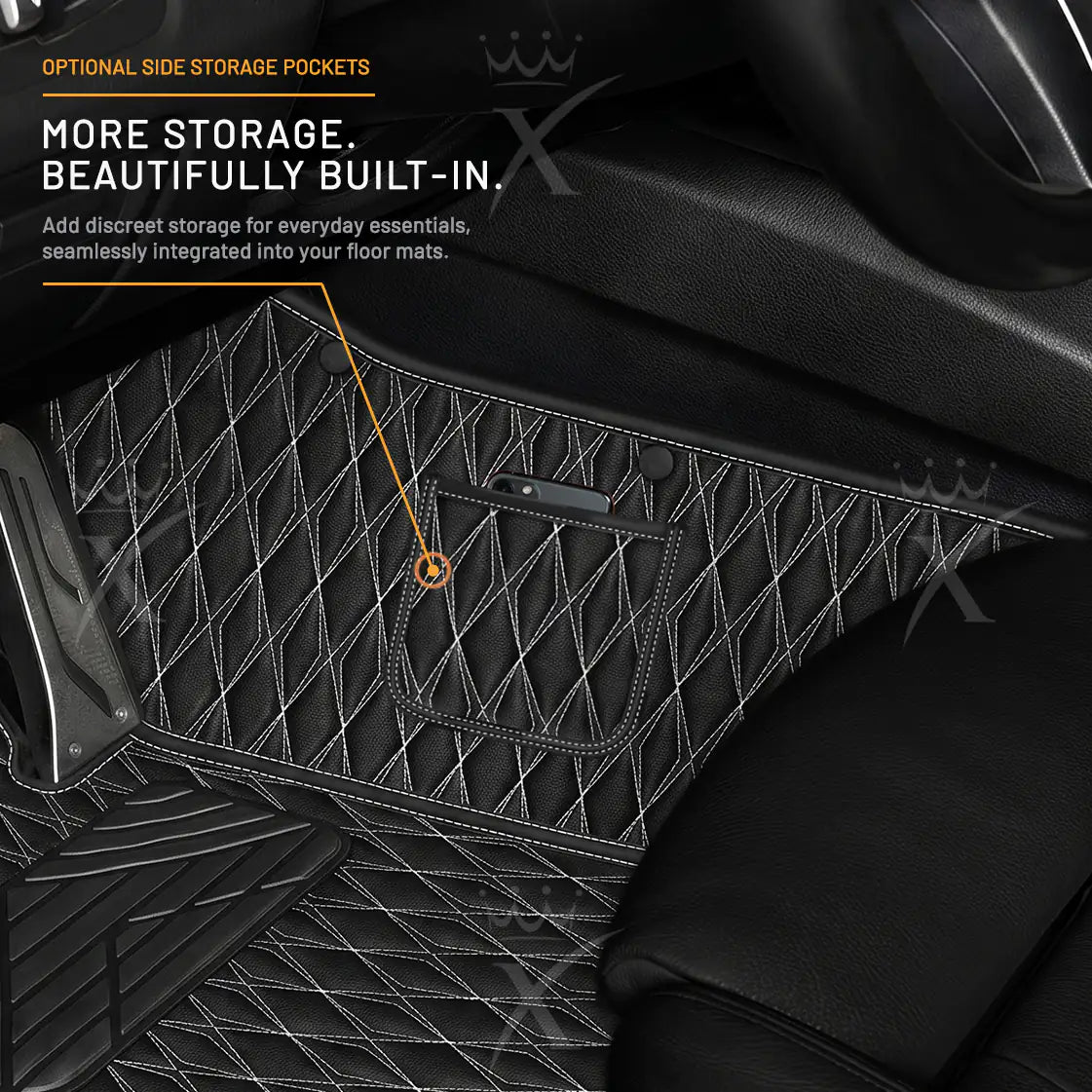 Luxus Twin-Diamond Series Floor Mats | Black & White Stitching