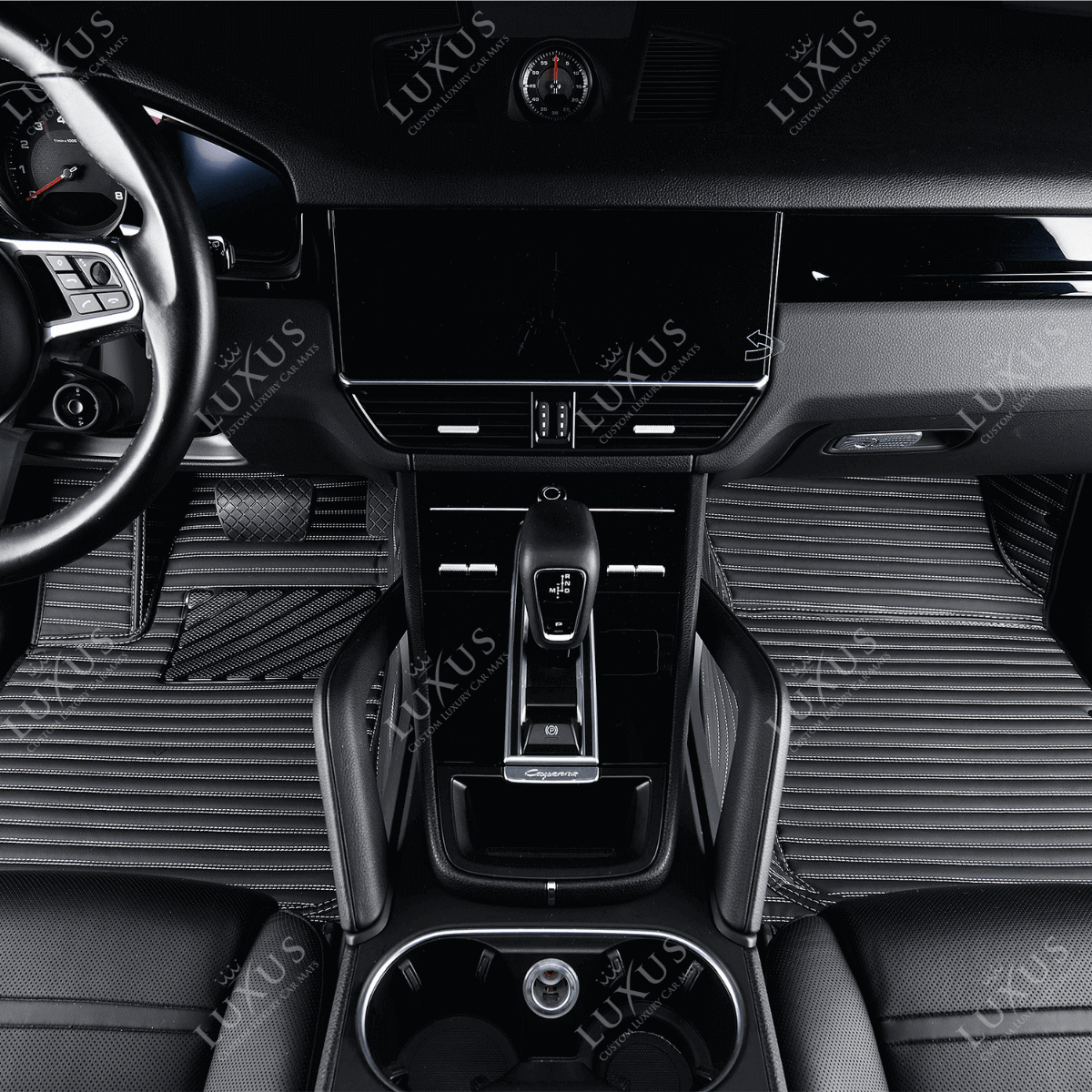 Luxus Premium Stripe Custom Car Mats Set | Black & White Stitching