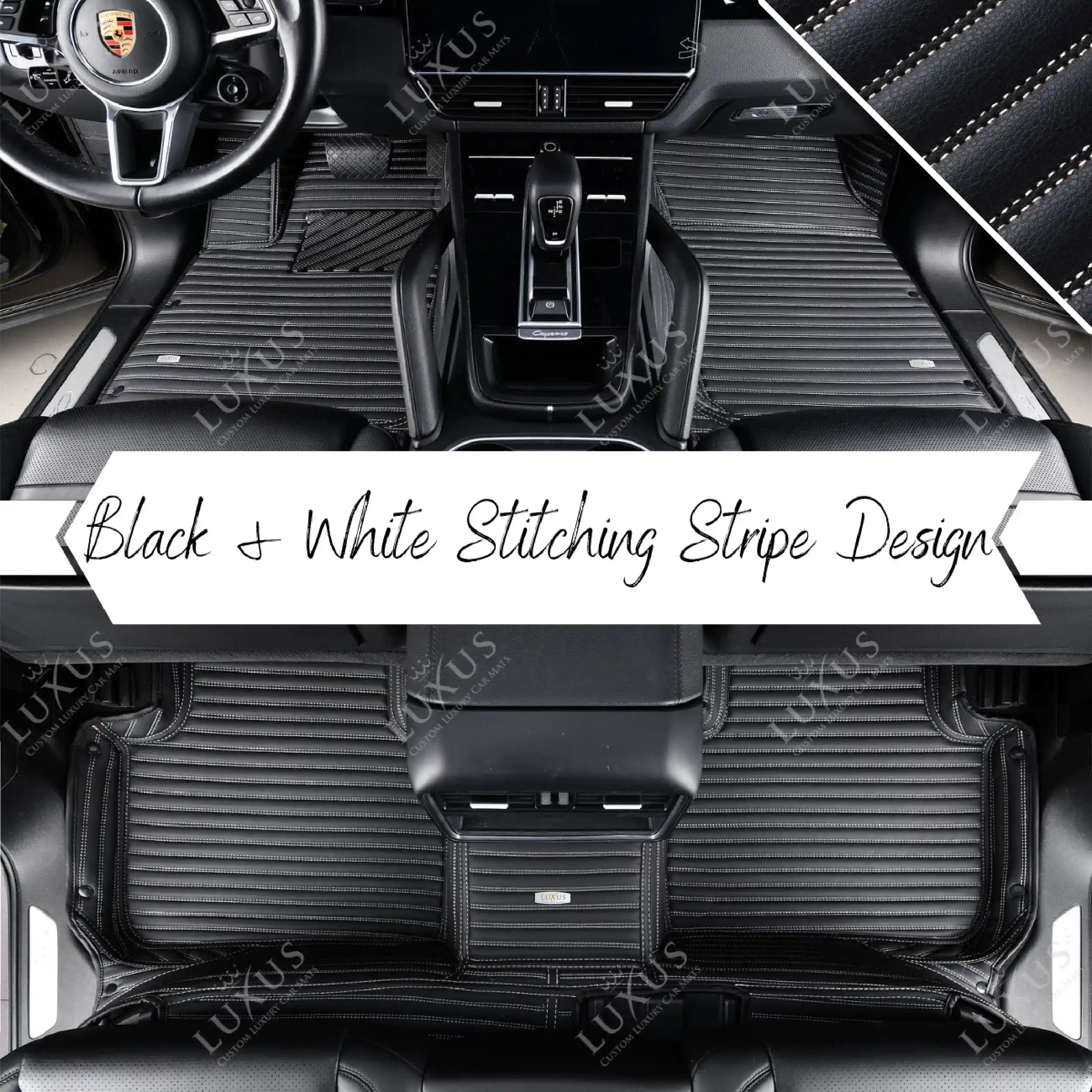 Luxus Premium Stripe Custom Car Mats Set | Black & White Stitching