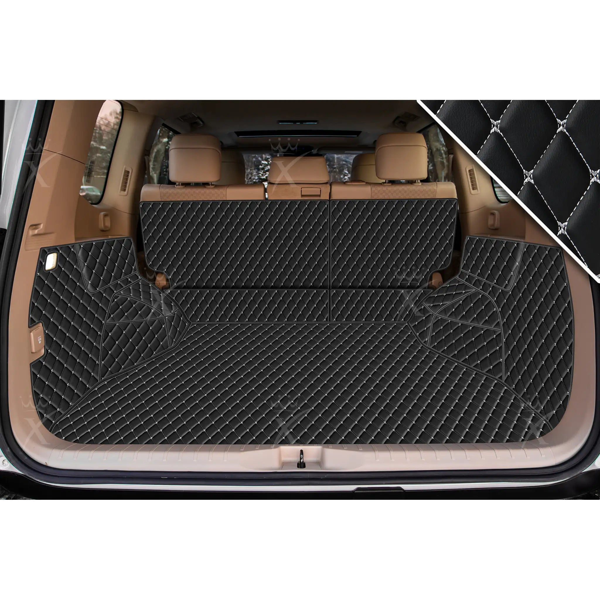 Tappetini per auto Luxus™ - Tappetino per bagagliaio/stivale in pelle di lusso 3D con cuciture in bianco e nero