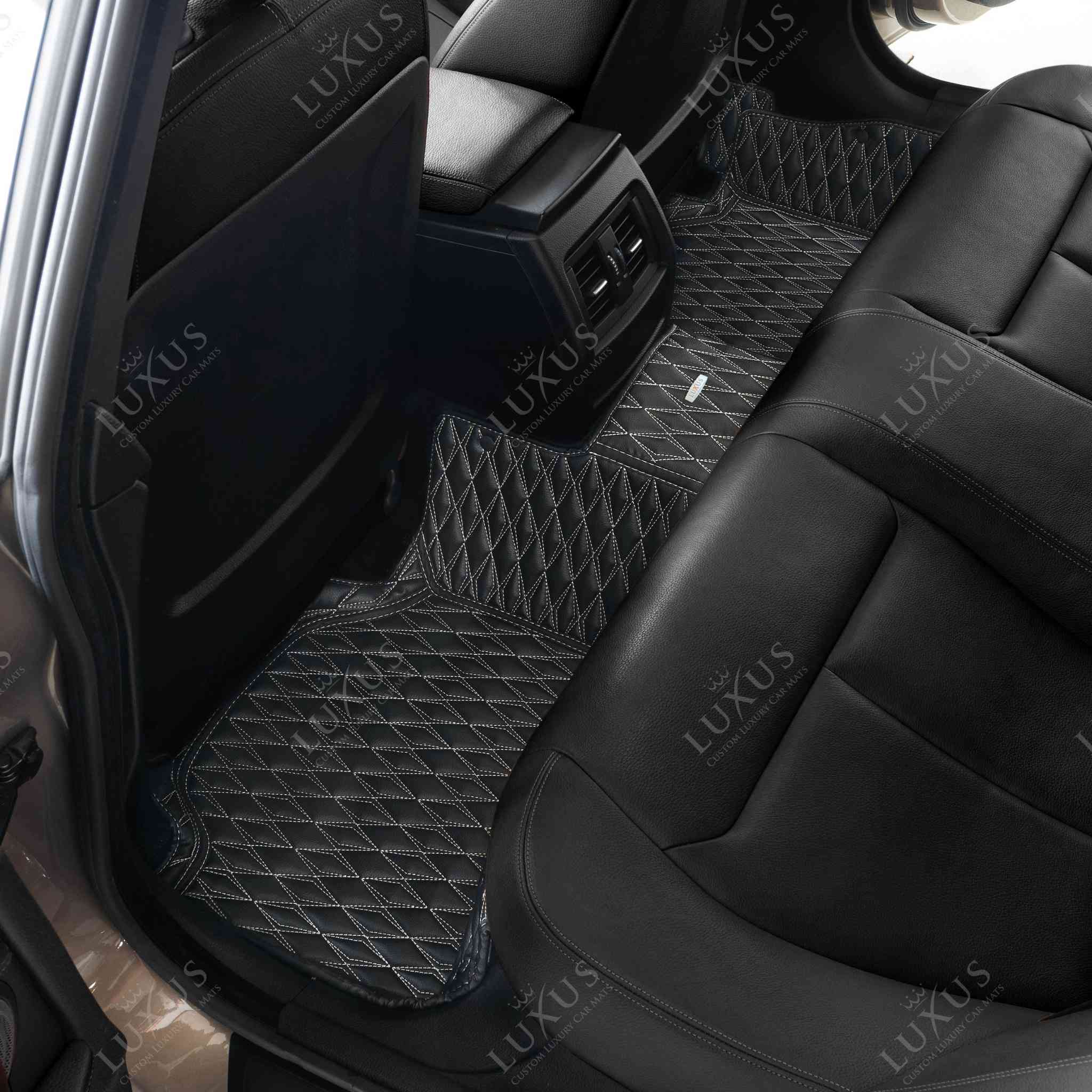 Luxus Premium Twin-Diamond Custom Luxury Car Mats Set | Black & White Stitching