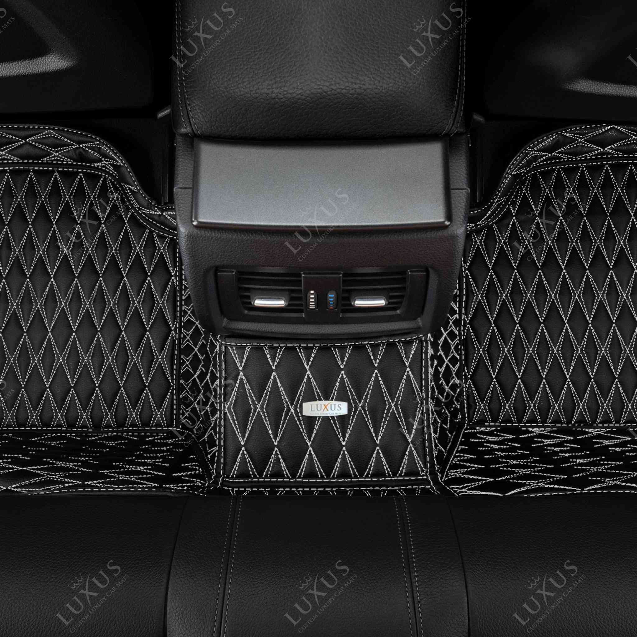 Luxus Premium Twin-Diamond Custom Luxury Car Mats Set | Black & White Stitching