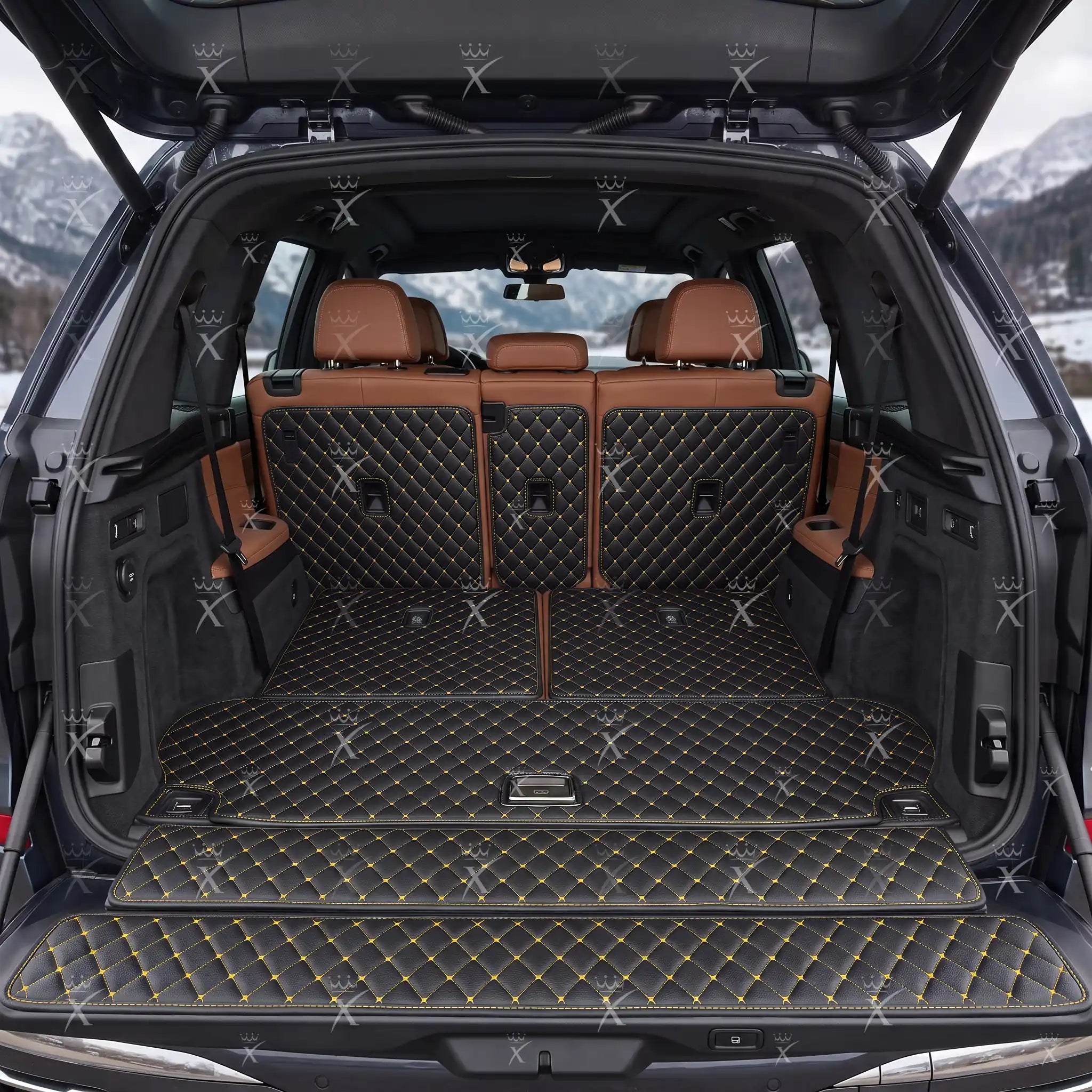 Luxus Car Mats™ - Zwarte en zwarte stiksels 3D luxe lederen koffer-/koffermat