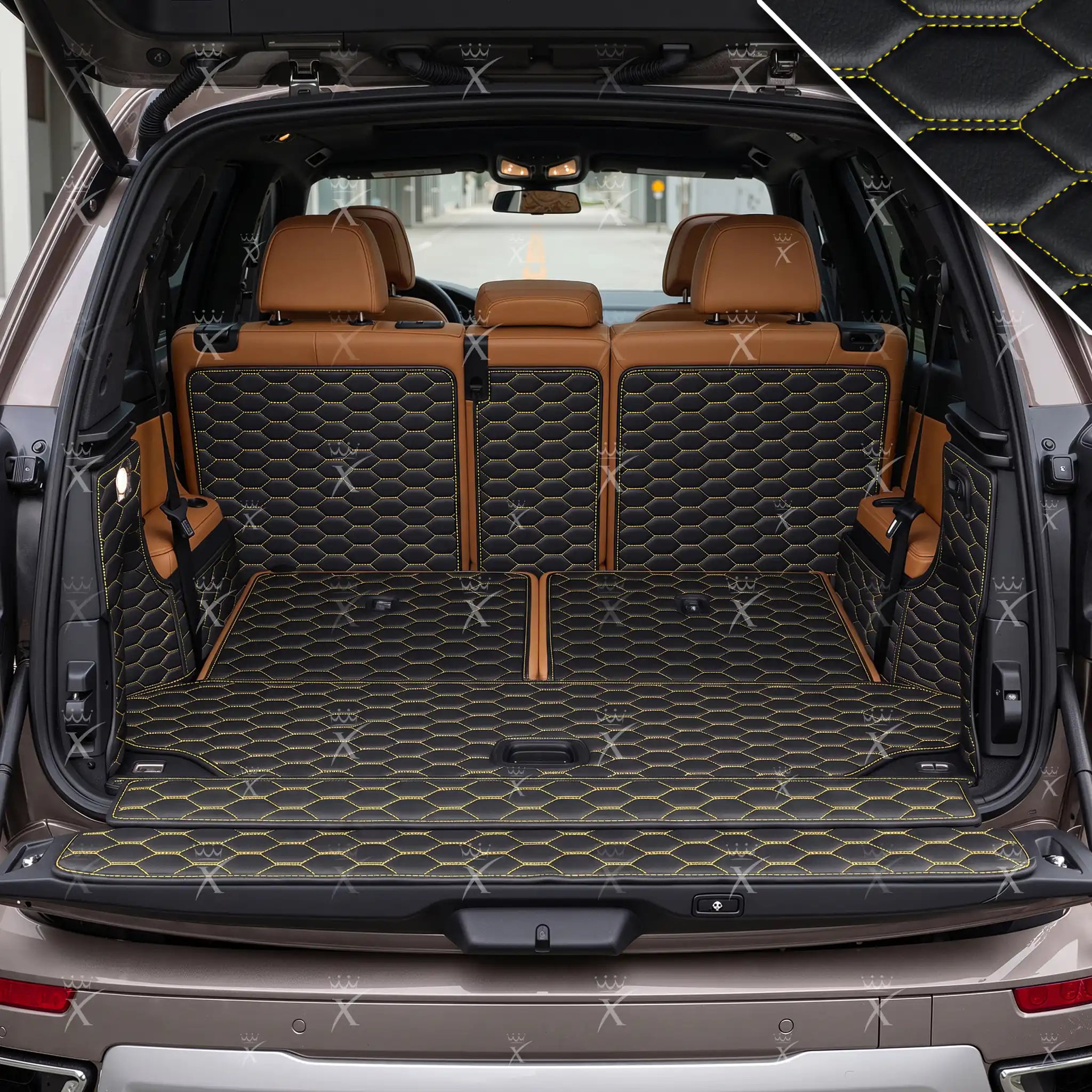 Luxus Honeycomb 360Fit Series Trunk Mat | Black & Yellow Stitching