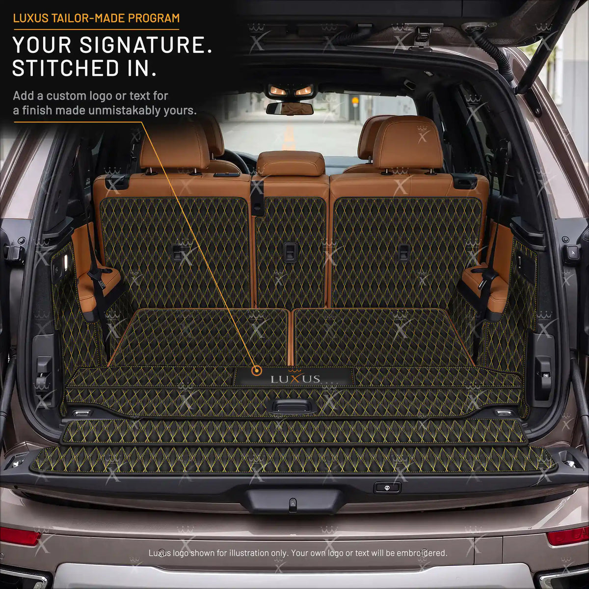 Luxus Twin-Diamond 360Fit Series Trunk Mat | Black & Yellow Stitching