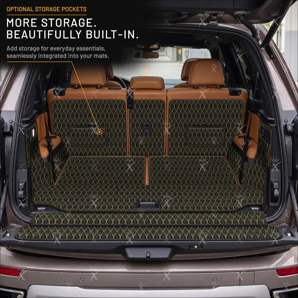 Luxus Twin-Diamond 360Fit Series Trunk Mat | Black & Yellow Stitching
