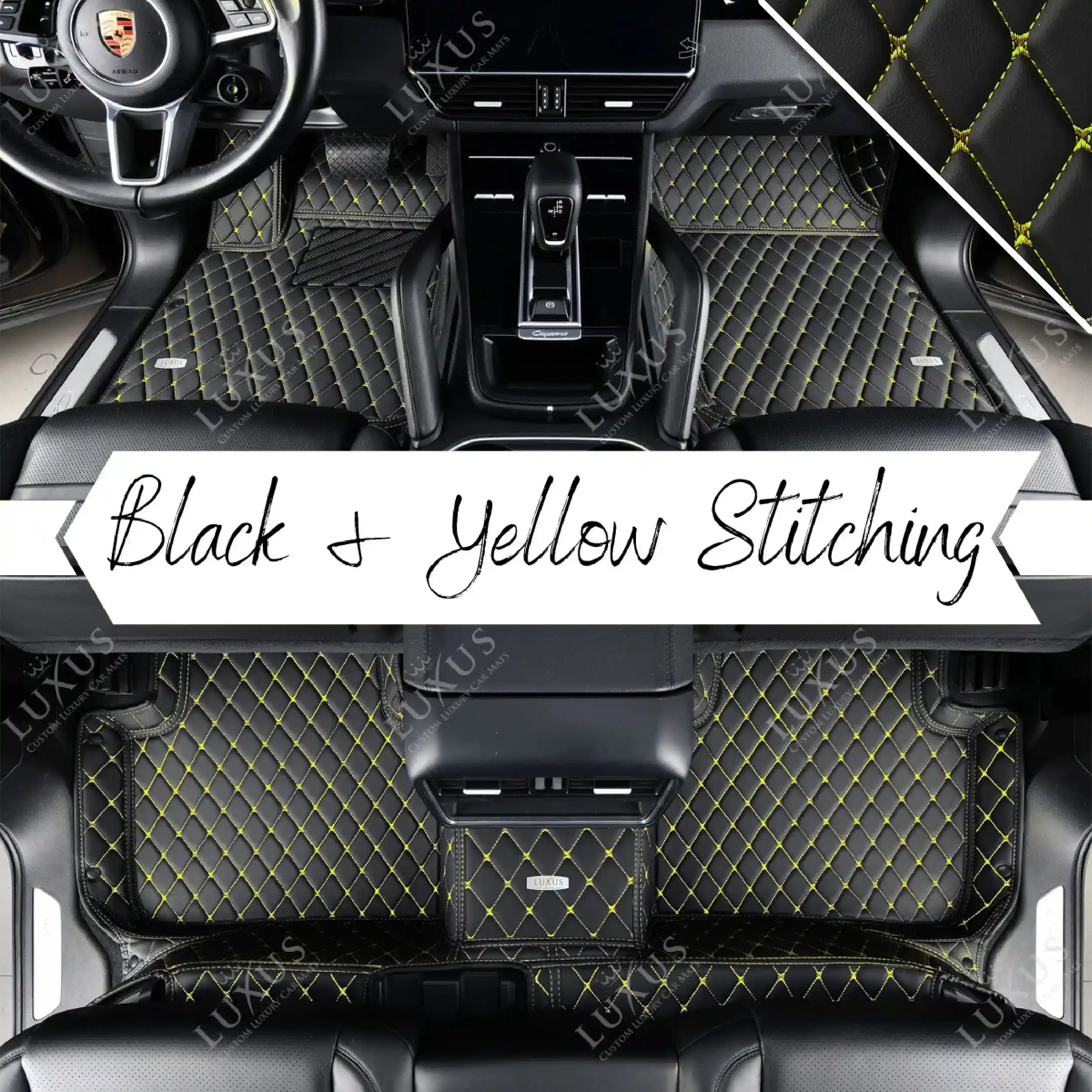 Luxus Car Mats™ – Luxus-Automatten-Set mit schwarzen und gelben Nähten