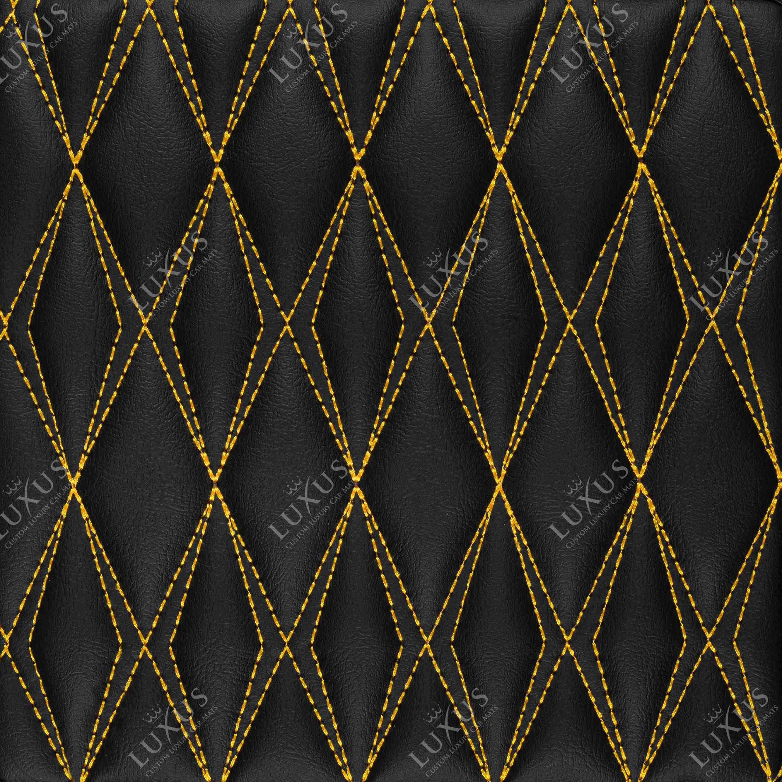 Luxus Premium Twin-Diamond Custom Luxury Car Mats Set | Black & Yellow Stitching