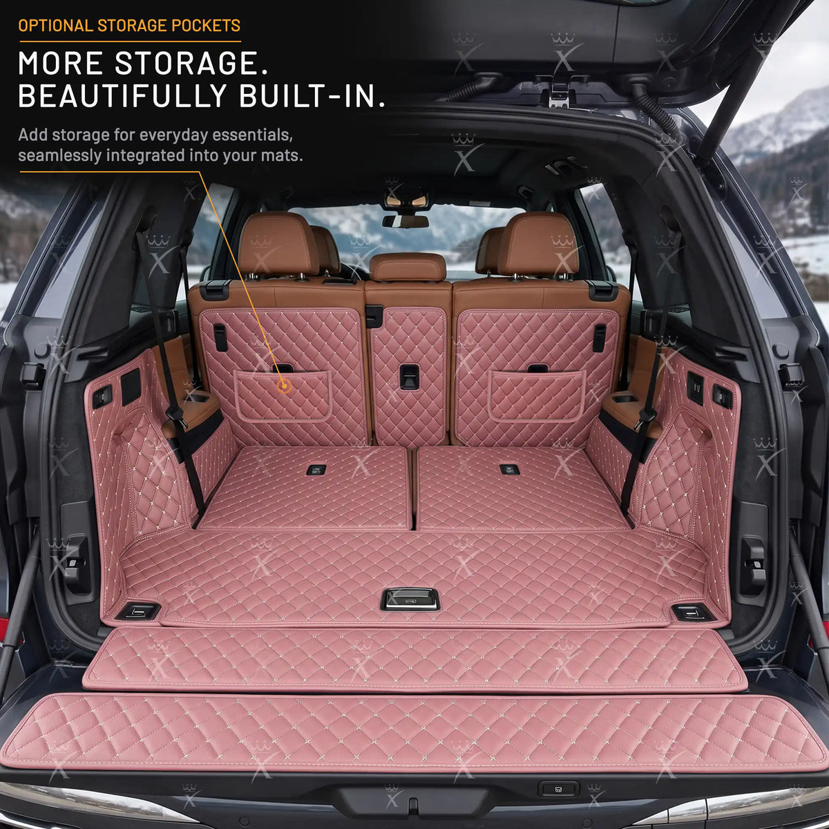 Luxus Car Mats™ - Svart og beige søm 3D luksuslærstøvel/bagasjematte