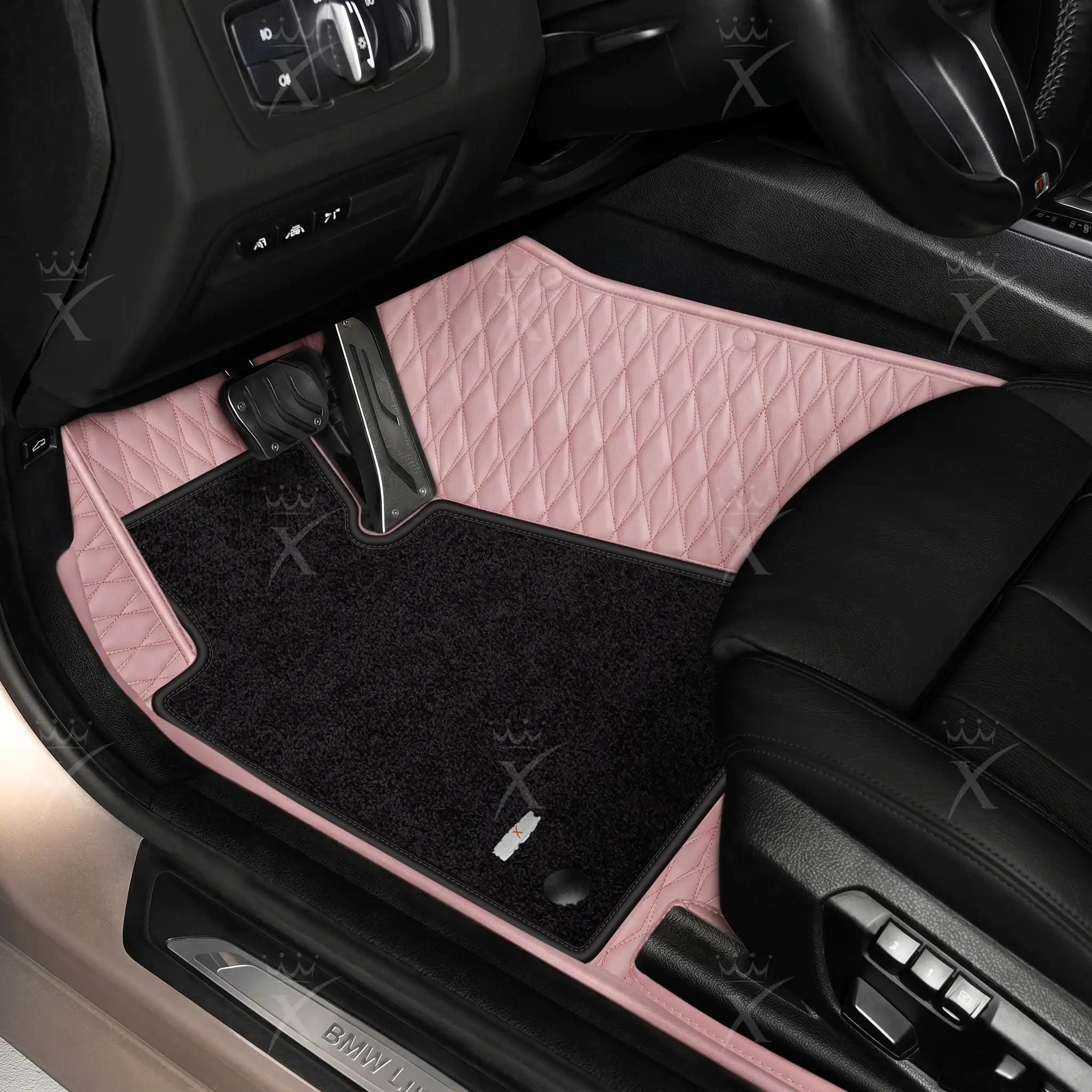 Luxus Twin-Diamond Double Layer Series Floor Mats | Blossom Pink & Onyx Charcoal Top Carpet