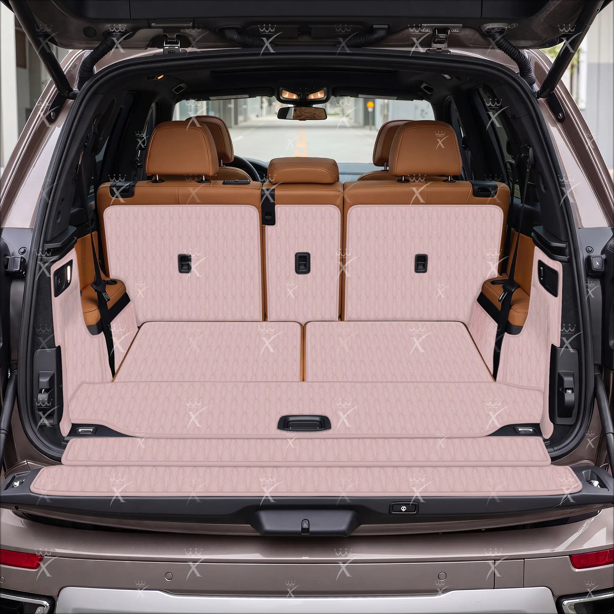 Luxus Car Mats™ – 3D-Luxus-Leder-Kofferraum-/Kofferraummatte in Schwarz und Schwarz mit Nähten