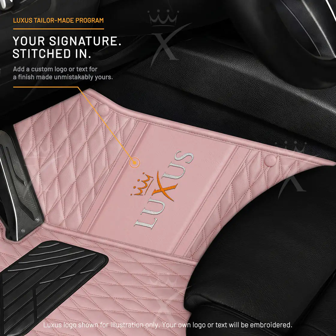 Luxus Twin-Diamond Double Layer Series Floor Mats | Blossom Pink & Onyx Charcoal Top Carpet