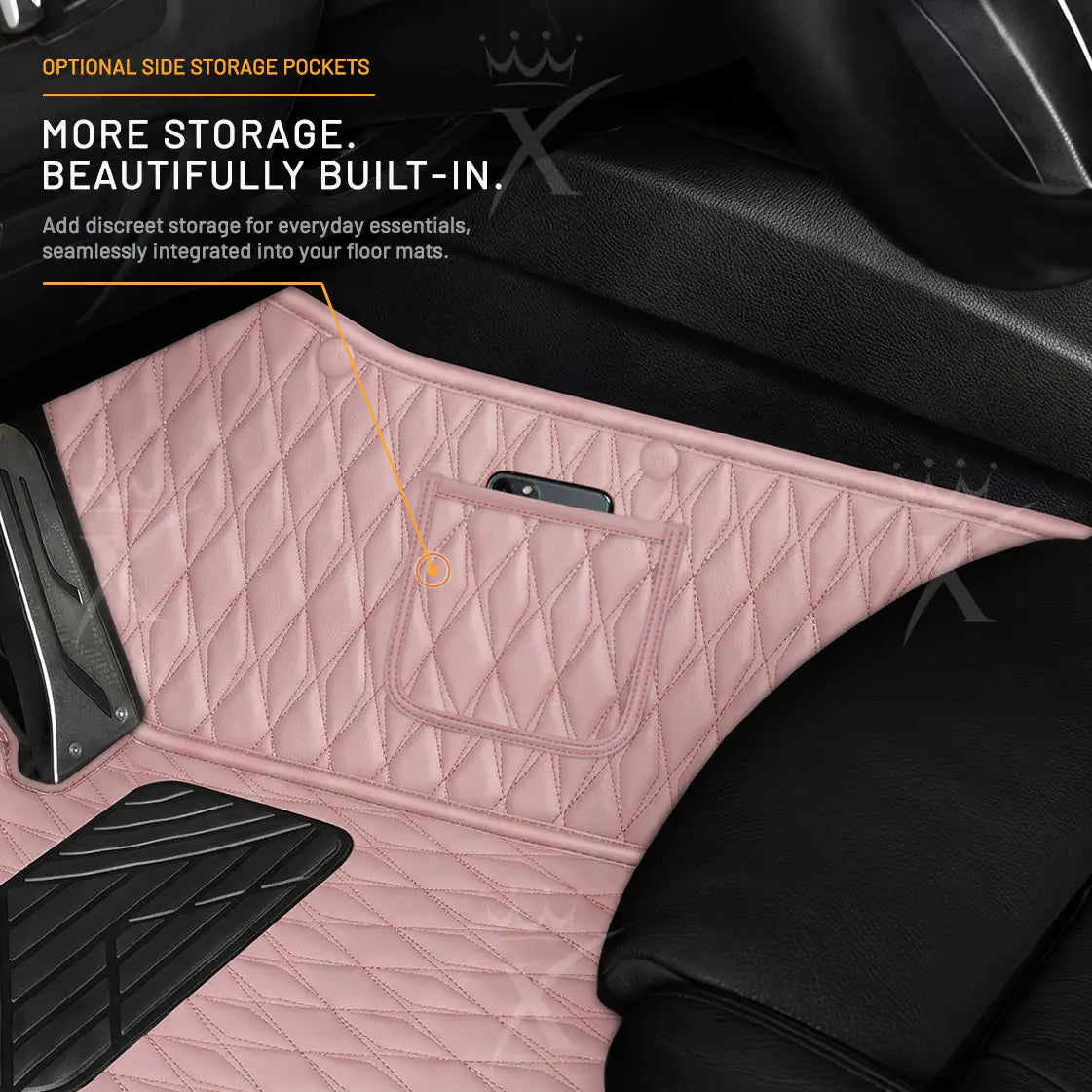Luxus Twin-Diamond Double Layer Series Floor Mats | Blossom Pink & Onyx Charcoal Top Carpet