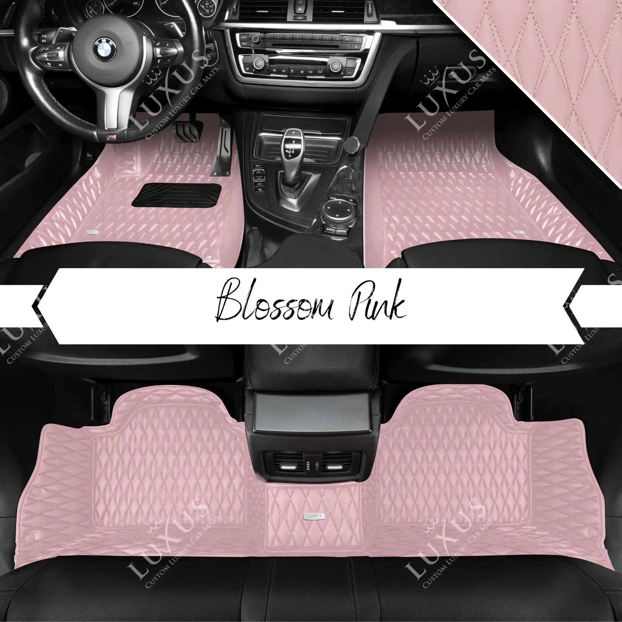 Luxus Premium Twin-Diamond Custom Luxury Car Mats Set | Blossom Pink