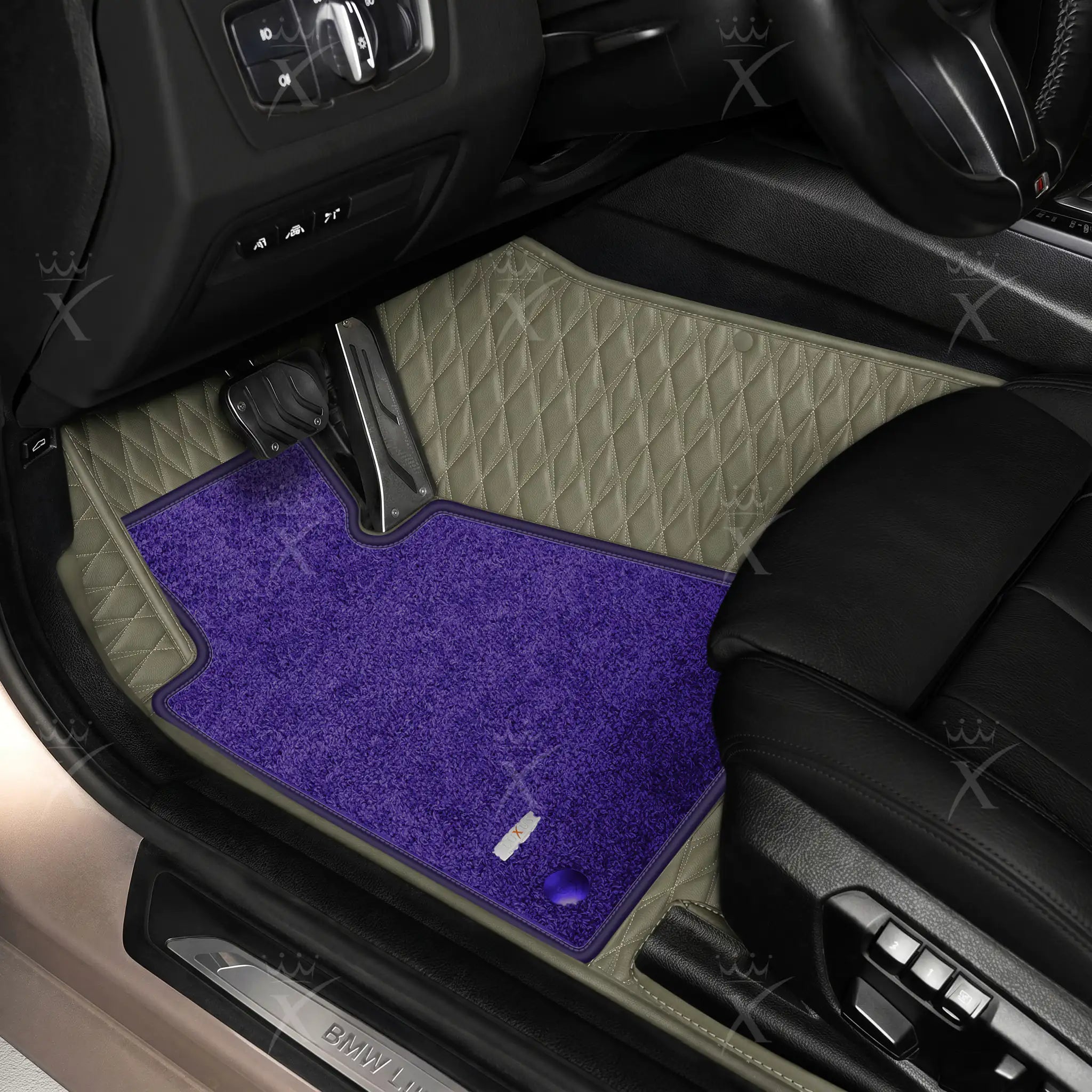 Luxus Twin-Diamond Double Layer Series Floor Mats | Brownish Gray & Imperial Violet Top Carpet