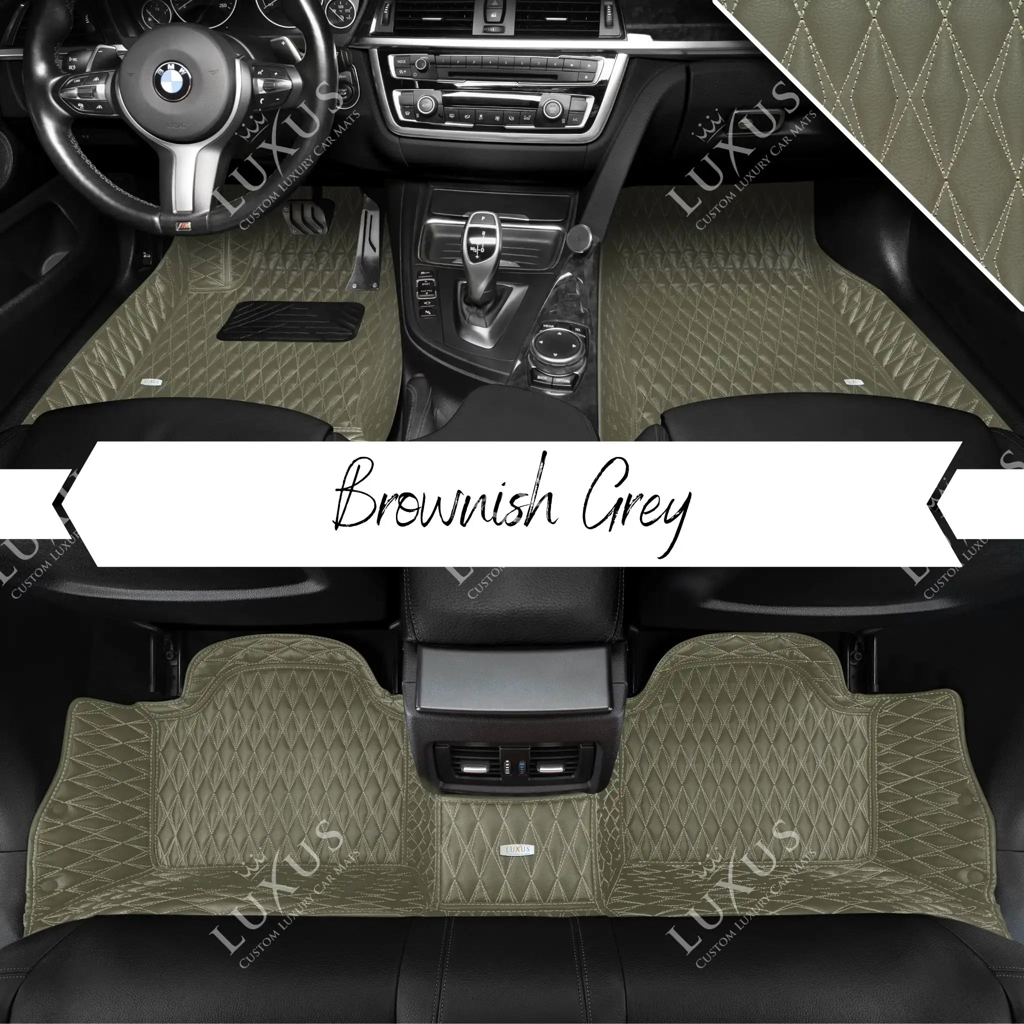 Luxus Premium Twin-Diamond Custom Luxury Car Mats Set | Brownish Grey