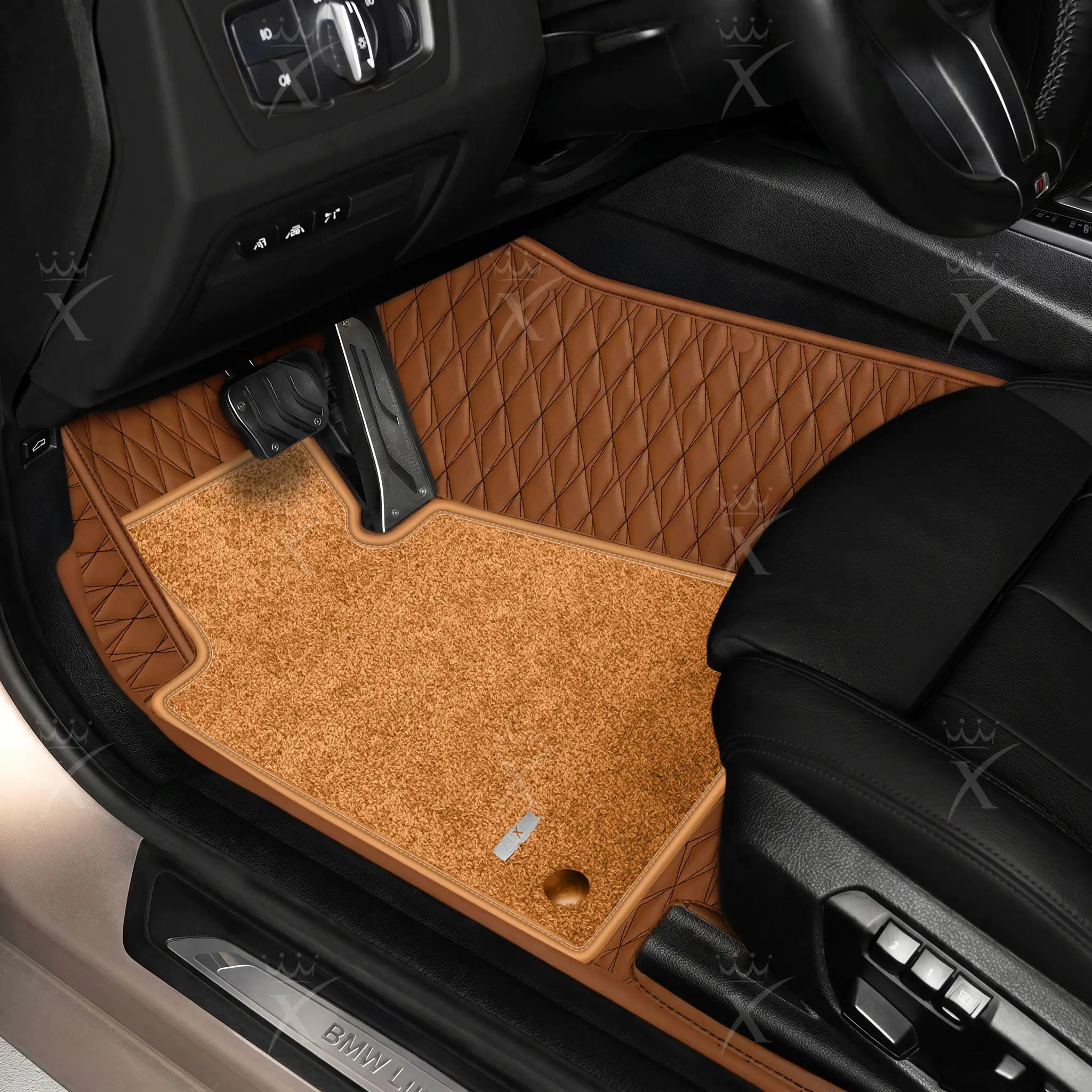 Luxus Twin-Diamond Double Layer Series Floor Mats | Chocolate Brown & Cognac Tan Top Carpet