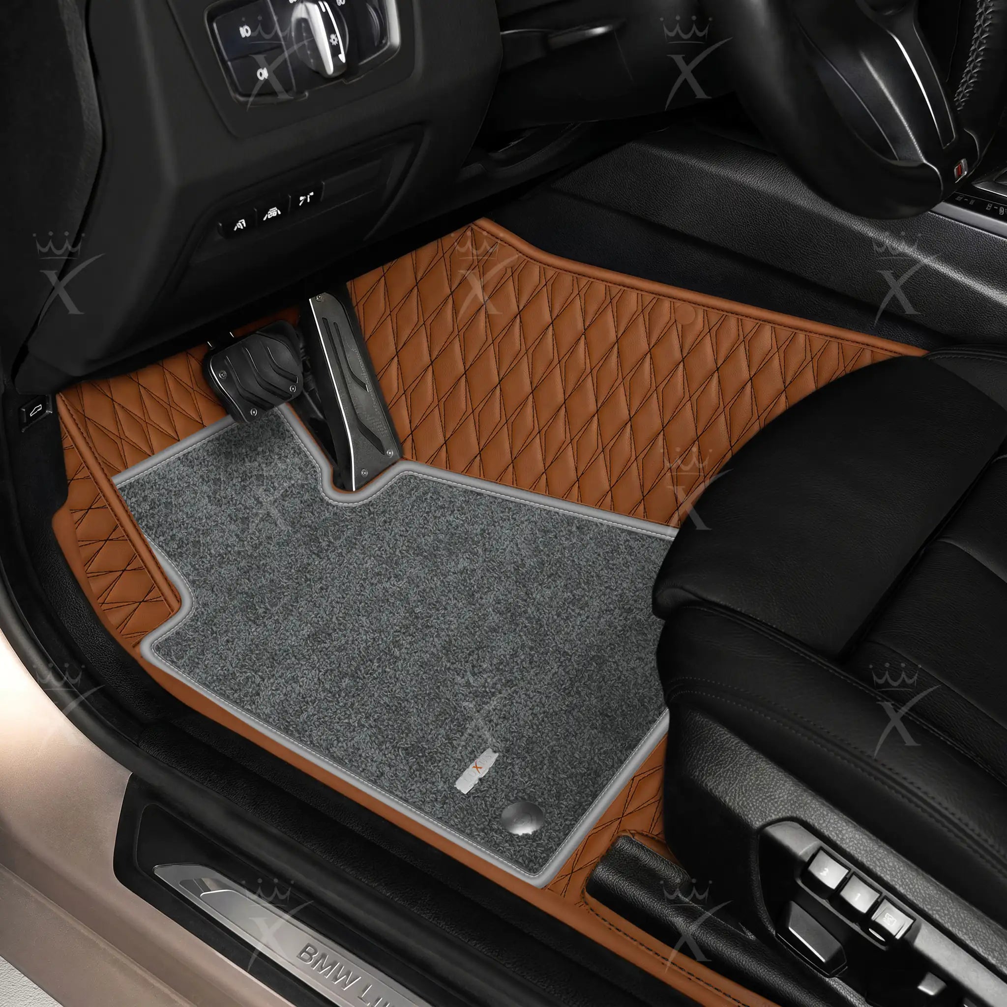 Luxus Twin-Diamond Double Layer Series Floor Mats | Chocolate Brown & Graphite Shadow Top Carpet