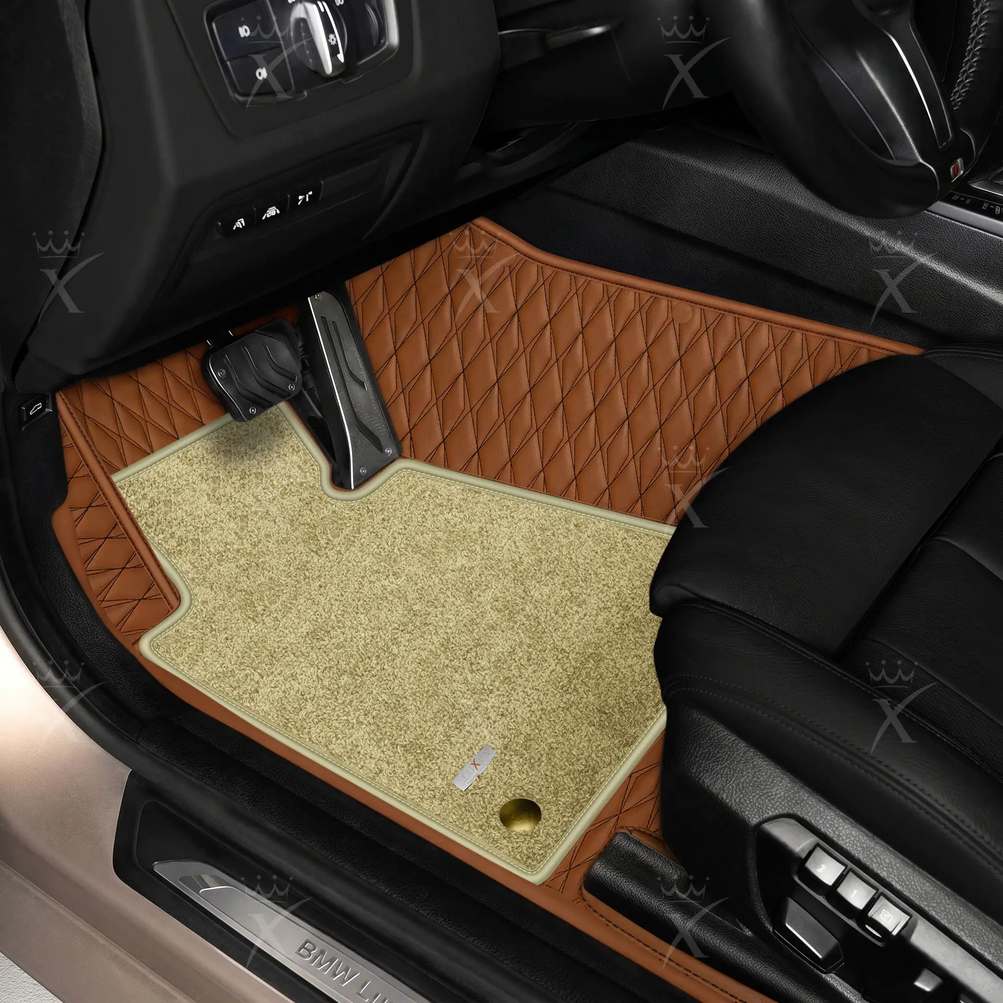 Luxus Twin-Diamond Double Layer Series Floor Mats | Chocolate Brown & Sahara Stone Top Carpet