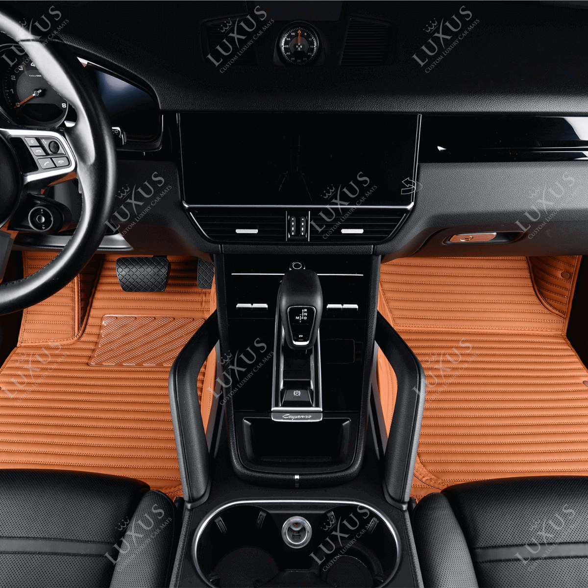 Luxus Car Mats™ - Set di tappetini per auto di lusso a righe marrone caramello