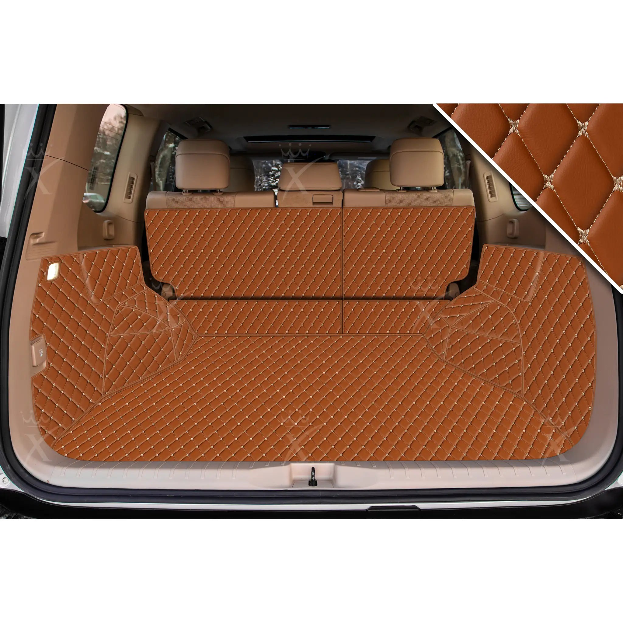 Luxus Car Mats™ - Tappetino per bagagliaio/stivale in pelle marrone caramello 3D