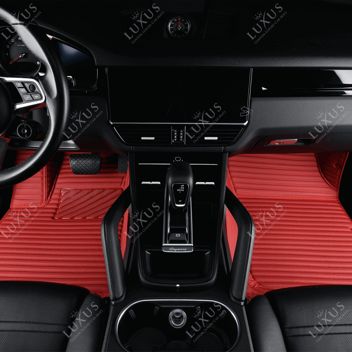 Luxus Car Mats™ – Luxus-Automatten-Set mit kirschroten Streifen