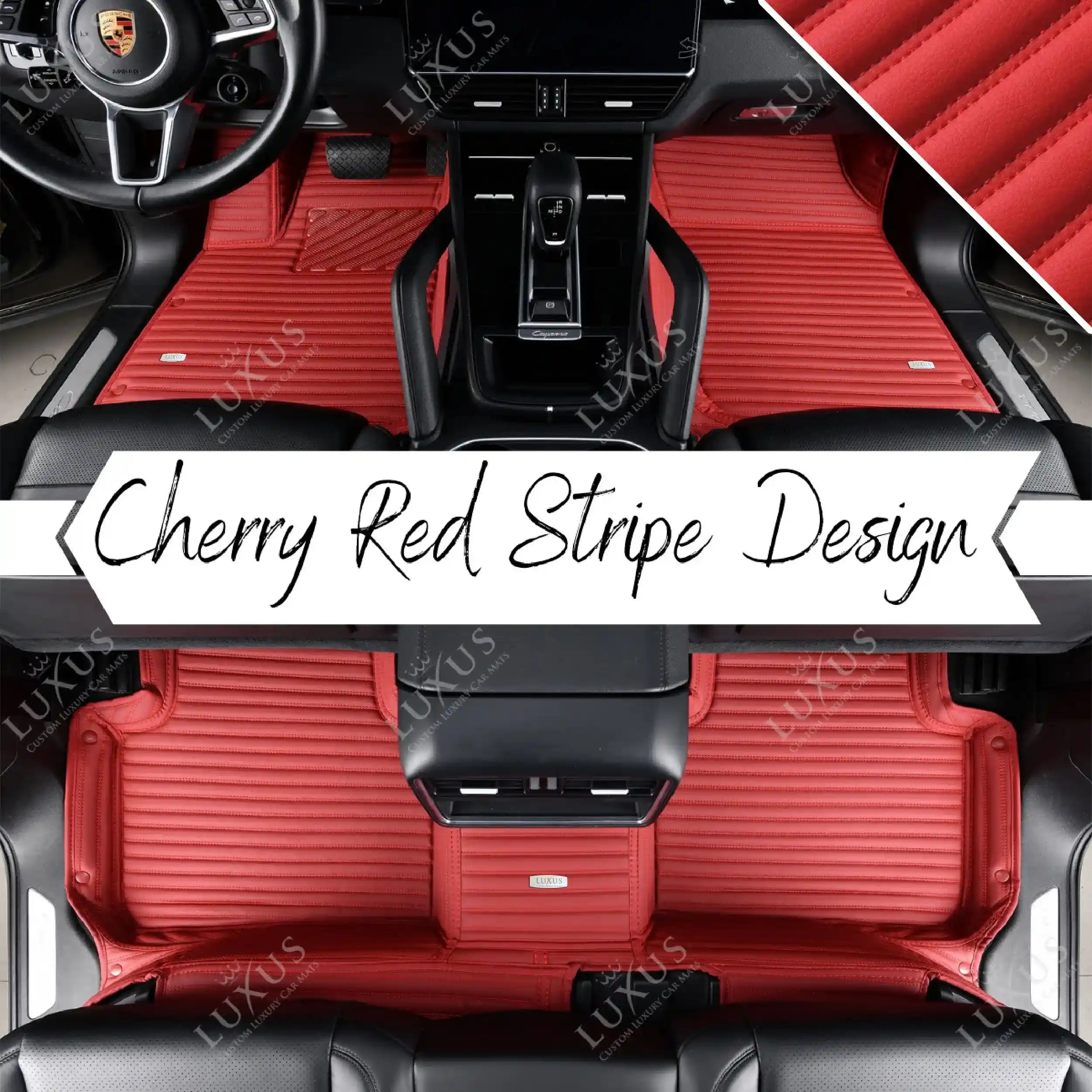 Luxus Car Mats™ – Luxus-Automatten-Set mit kirschroten Streifen