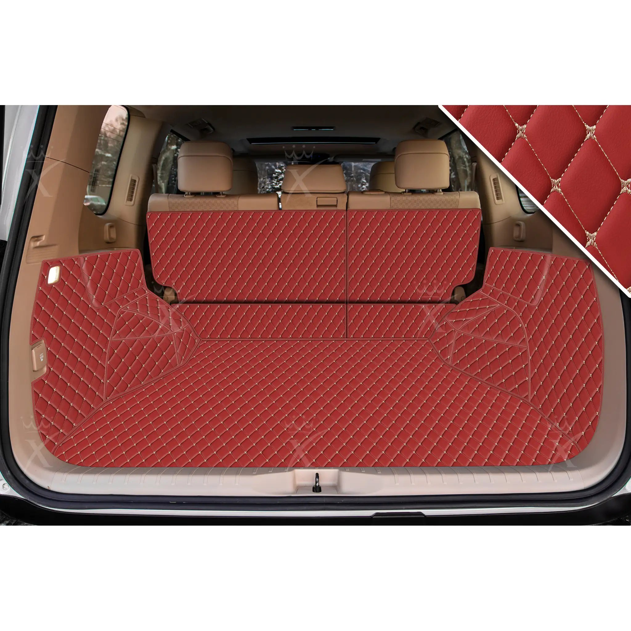 Tappetini per auto Luxus™ - Tappetino per bagagliaio/stivale in pelle di lusso 3D rosso ciliegia