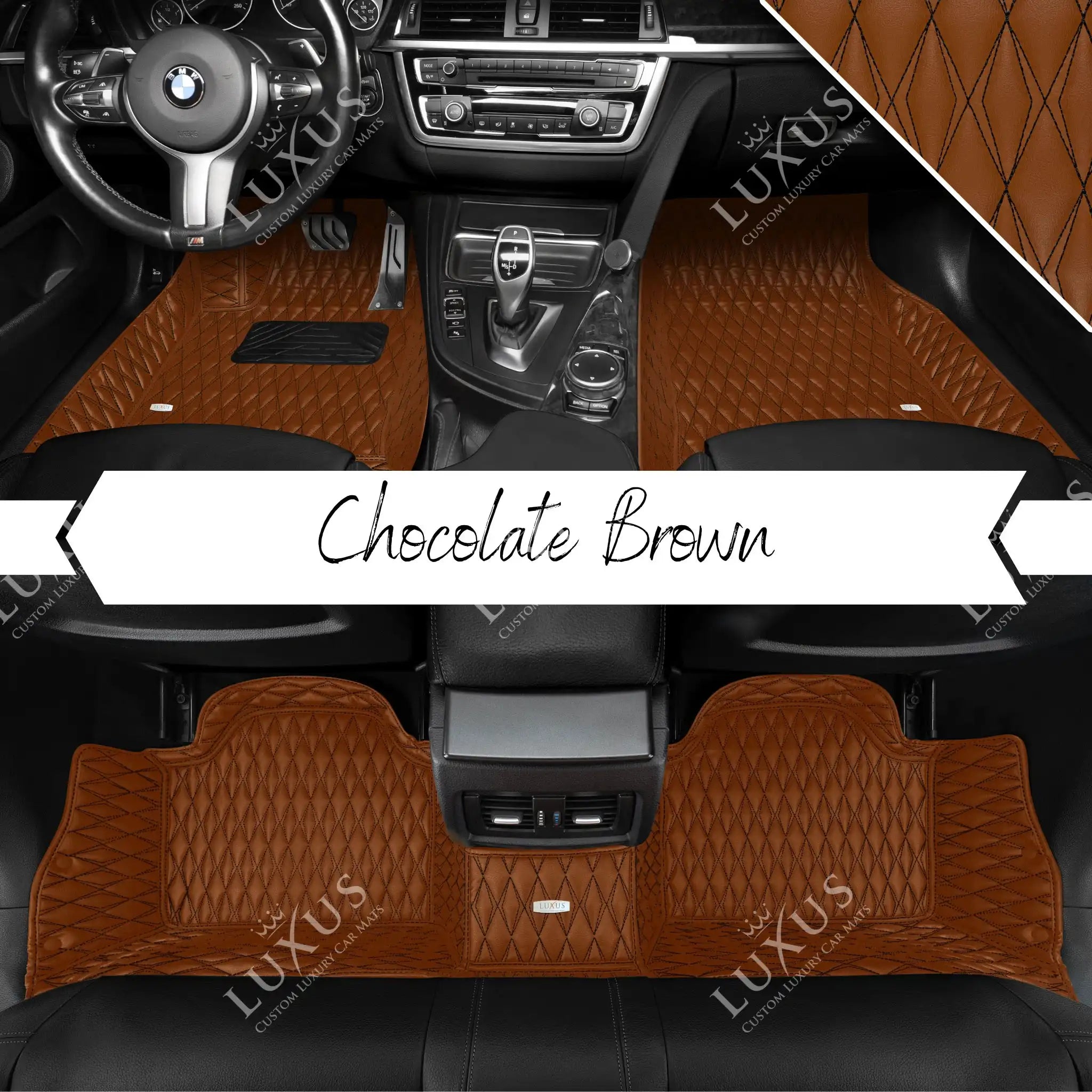 Luxus Premium Twin-Diamond Custom Luxury Car Mats Set | Chocolate Brown